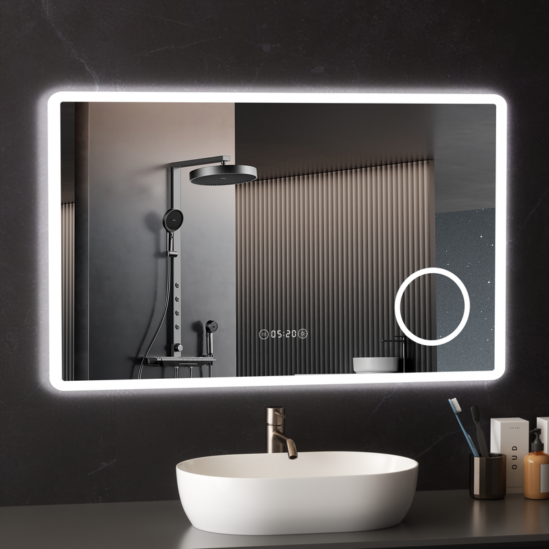 Miroir Led Intelligent Avec Heure Et Température Aquawise Loupe