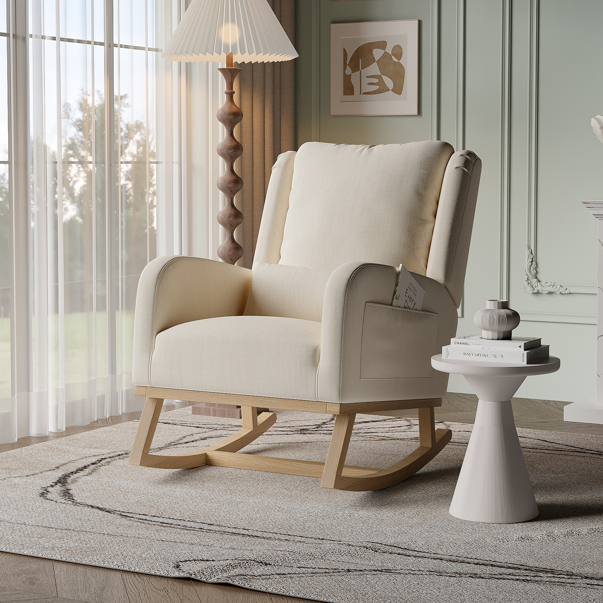 Fauteuil À Bascule - Ergonomique Avec Soutien Lombaire - Poches De Rangement Latérales - Charge 150kg - Fauteuil Relax Salon Chambre - Convient Adultes Enfants Adolescents - Beige