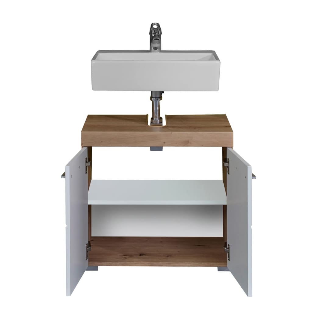 Trendteam Waschbeckenunterschrank Waschtischunterschrank Amanda/mando Asteiche Weiß 60 Cm