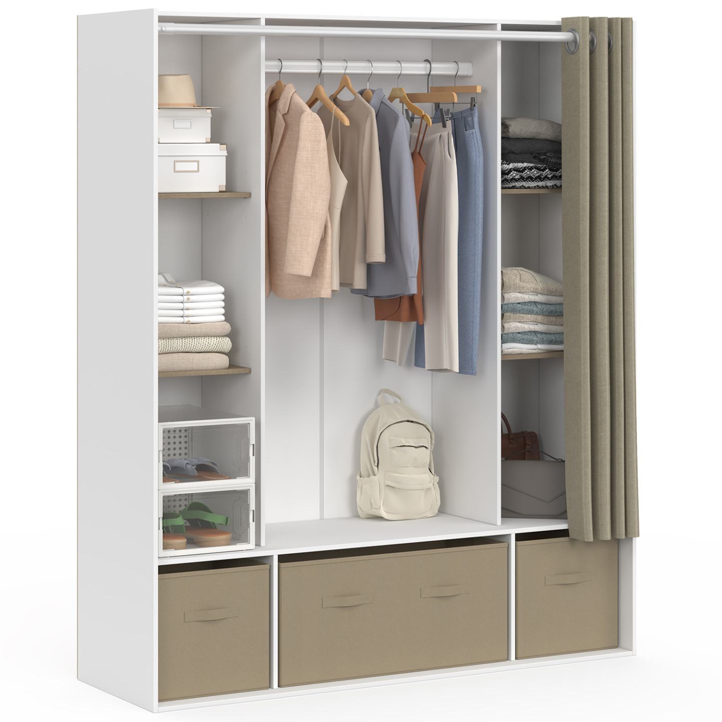 Idmarket – Dressing Double Penderie Diane 140 X 45 X 167 Cm Blanc – 6
