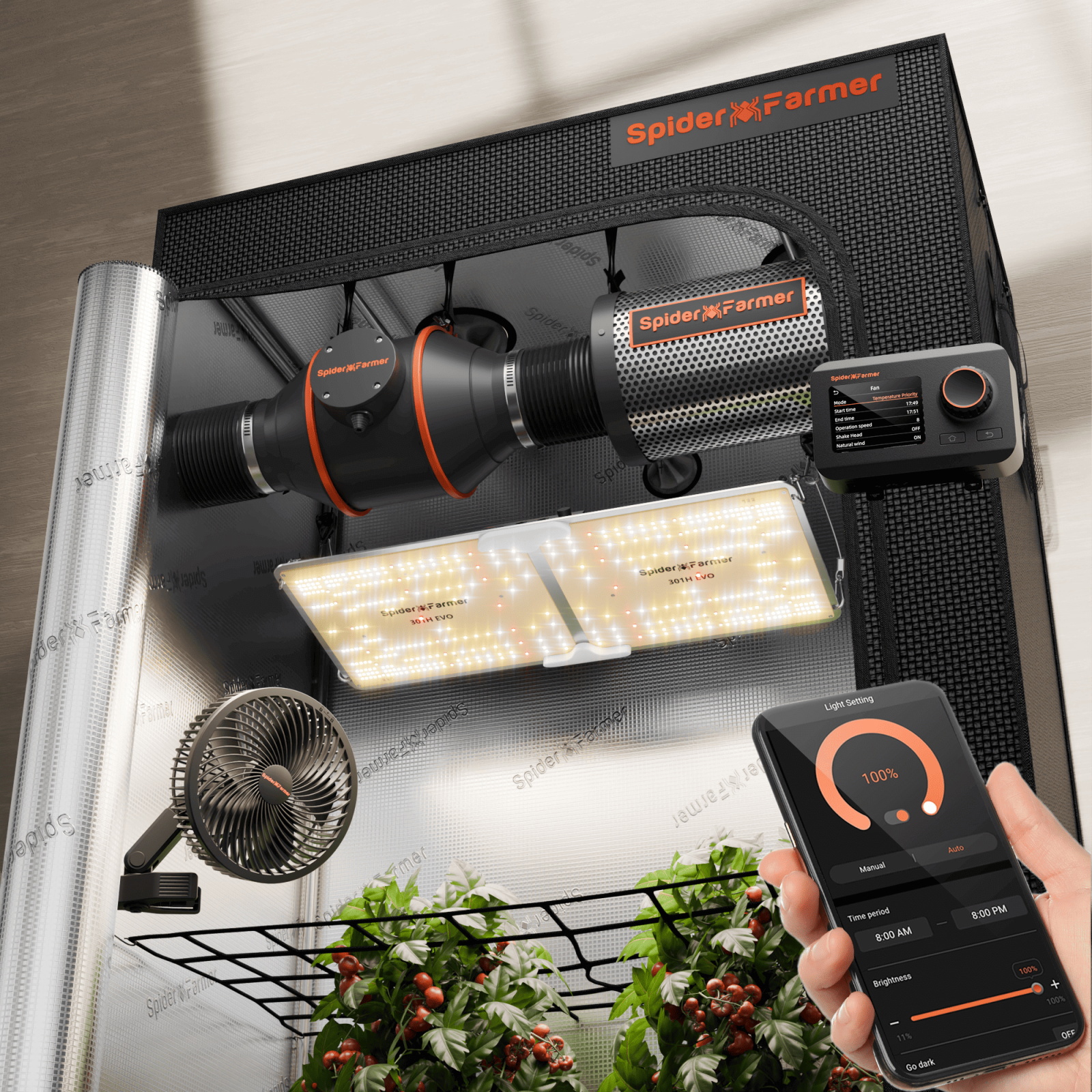Spider Farmer – Kit Complet Armoire De Culture 120x60x180cm – Lampe Led
