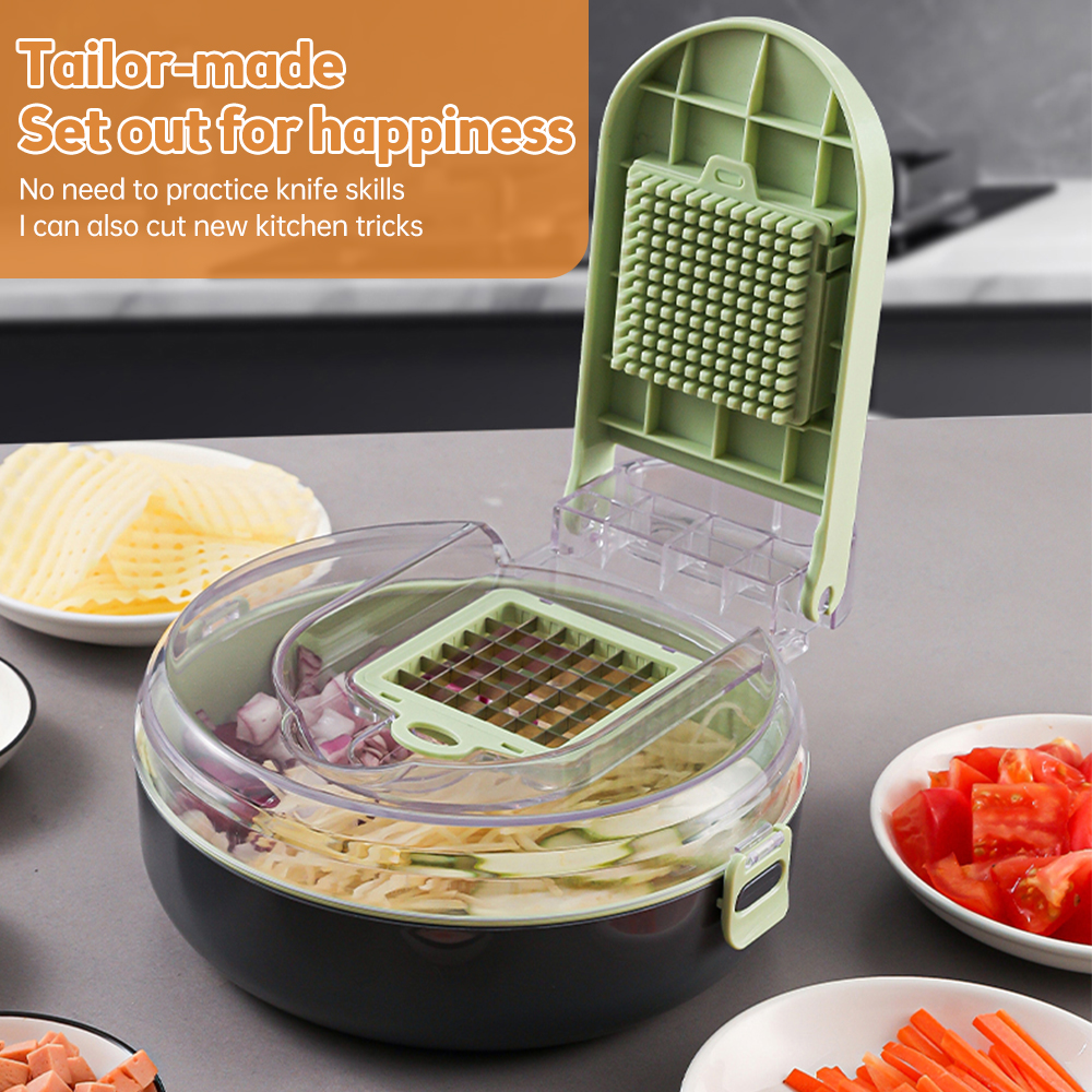 [tritatutto Multifunzione] Modello 13 In 1 Con Contenitore, In Abs+pp E Acciaio Inox, 29,5x24x9,5 Cm, Verde