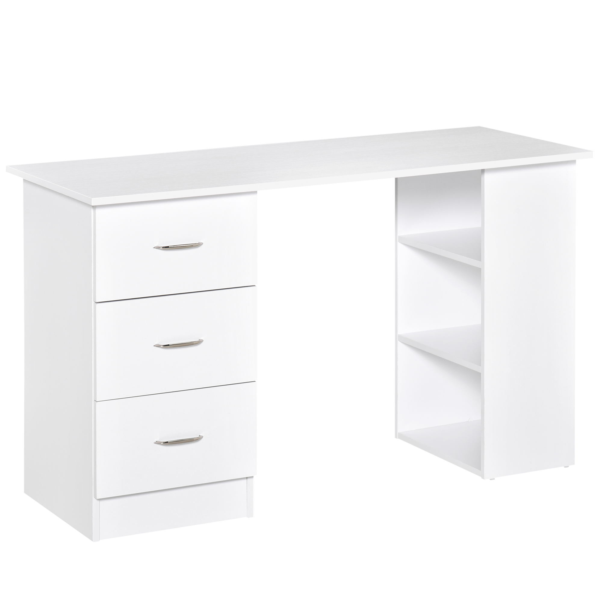 Bureau Droit 120x50 Cm En Bois D'Ingénierie – 3 Tiroirs Et 3 Étagères – Construction Robuste Pour Petits Espaces – Montage Nécessaire
