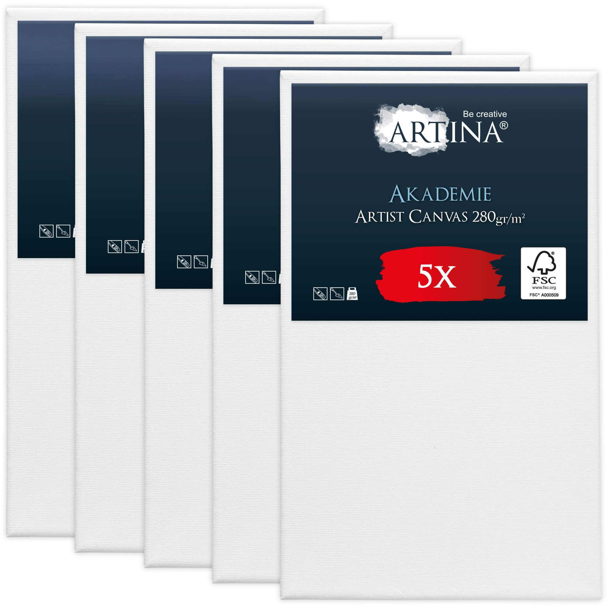 Artina Keilrahmen Leinwand Akademie, 50x80cm, 5er Set