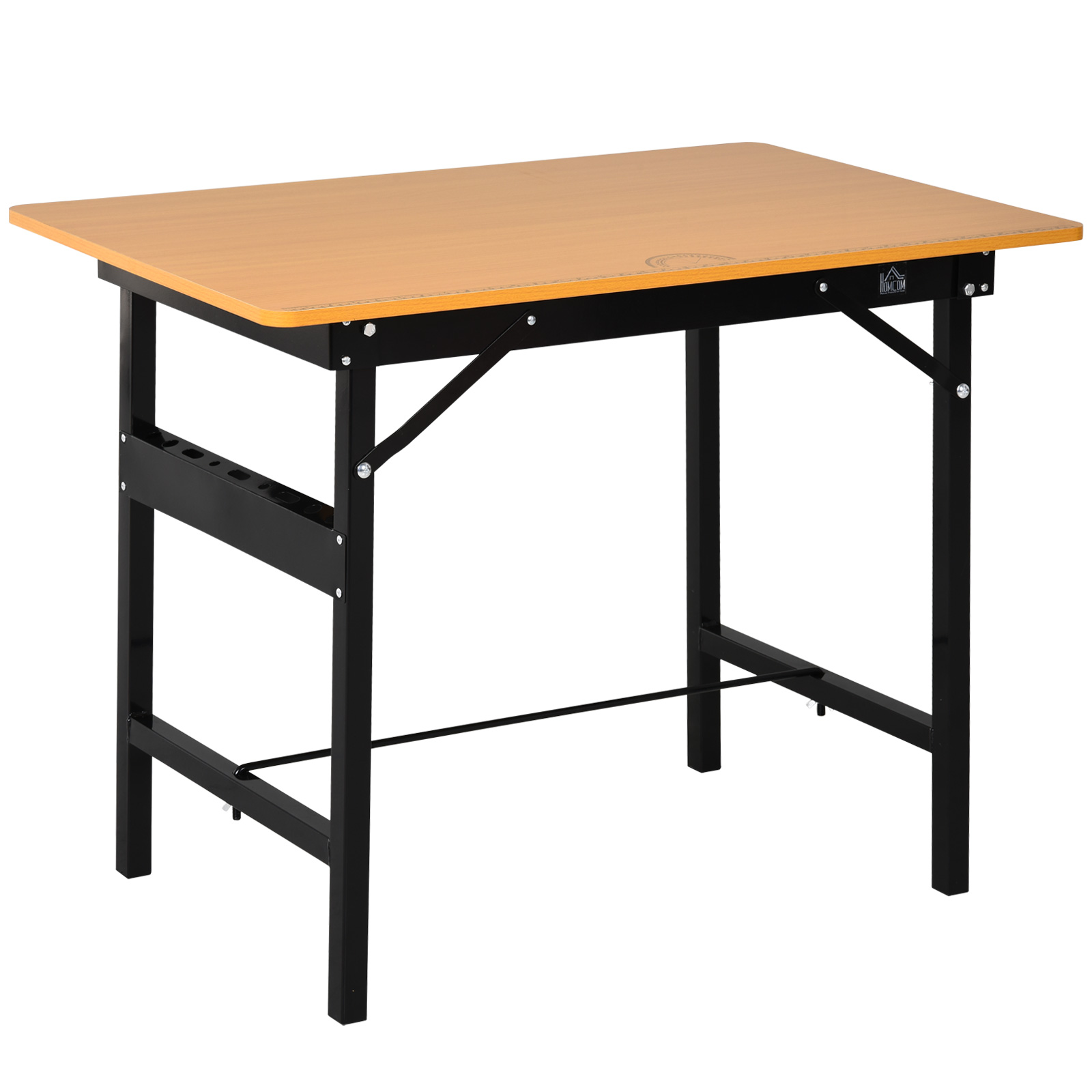 Tabli Pliable Dim. 100l X 60l X 75h Cm - Table De Travail Bricolage Avec Règle Et Rapporteur - Porte-outils Intégré - Acier Mdf - Homcom