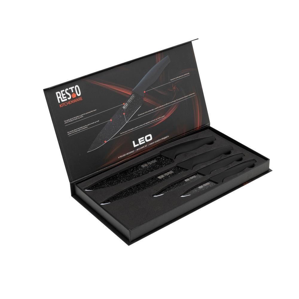 RESTO Kitchenware Messer-Set "Leo, Edelstahlmesser 4-teilig in Magnet-Geschenkbox" Kochmesser, Tranchiermesser, Universalmesser, Gemüsemesser