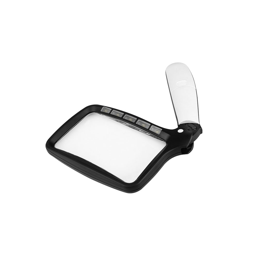 Loupe de poche pliable à LED, lentille rectangulaire 11 x 6,5 cm, grossissement 3x, intensité variable