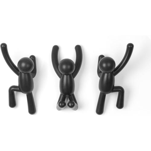 Crochets muraux en plastique résistant, charge 2,25 kg, noir, lot de 3