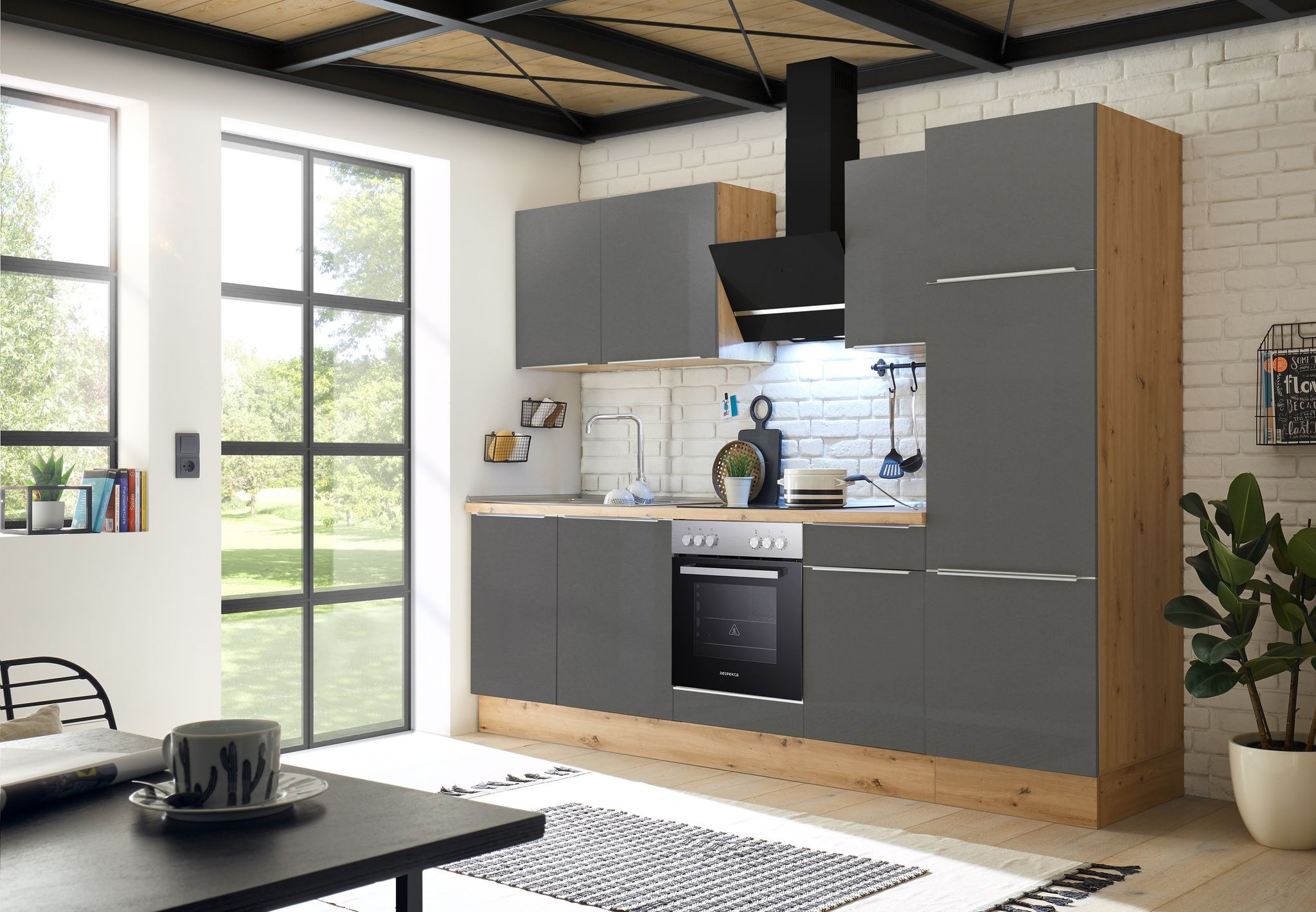 Küche Küchenzeile Küchenblock Marleen Premium 280 Cm Grau Artisan Eiche Respekta