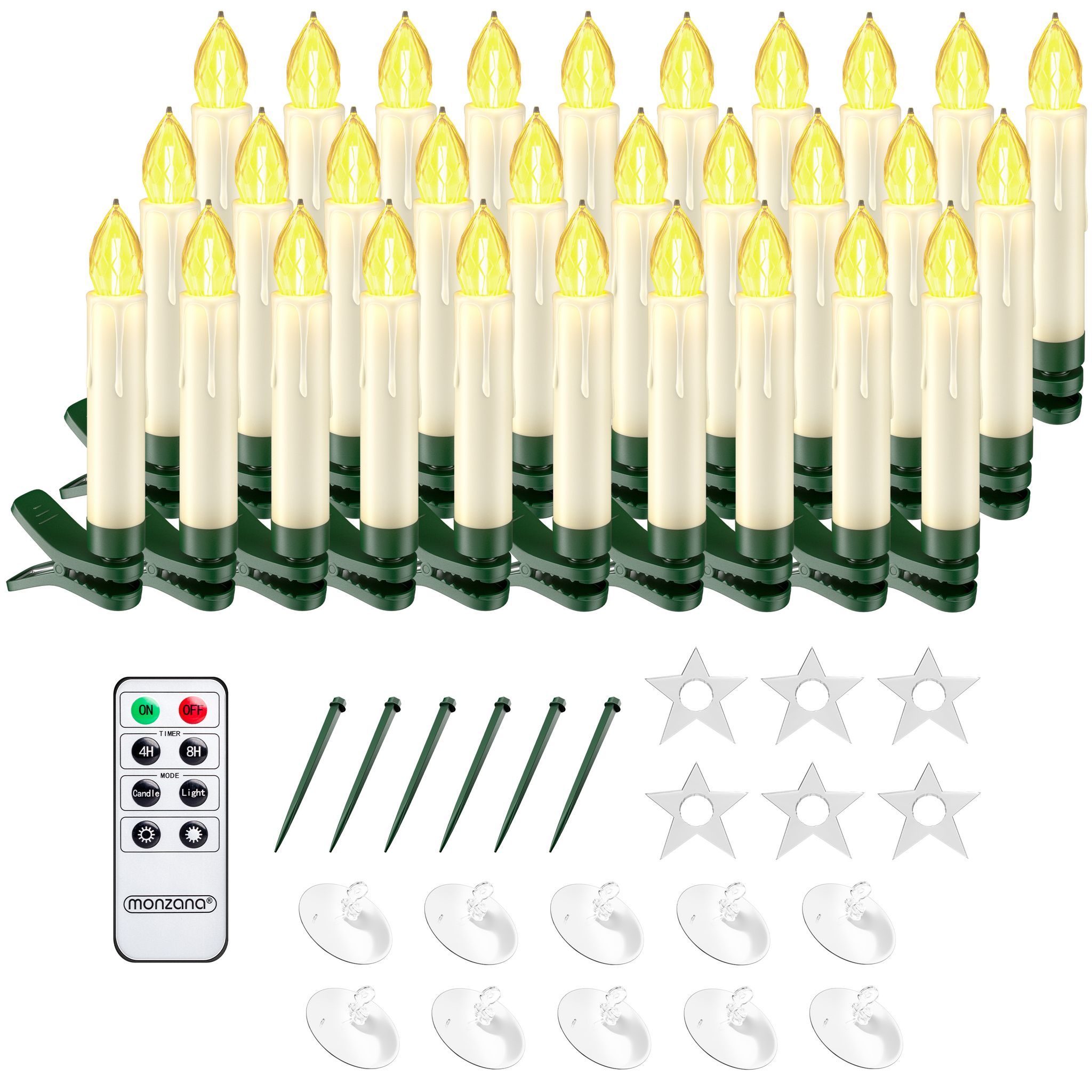 Monzana® 30x Led Weihnachtskerzen Kabellos Flackern Dimmbar Timer Fernbedienung Batterie Weihnachtsbaum Lichterkette Weiß Bunt Warmweiß