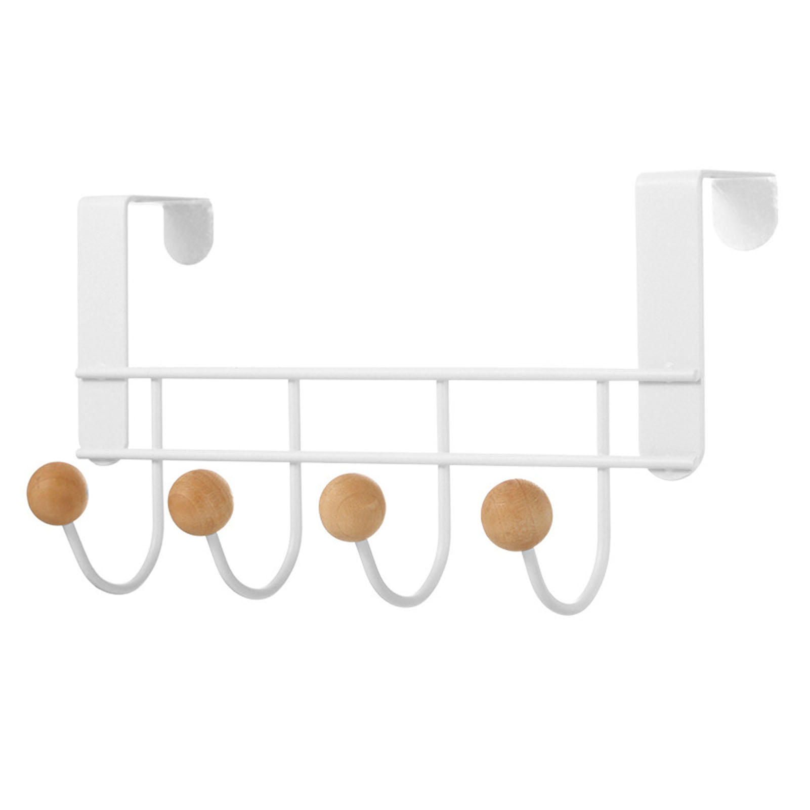 Crochet de porte sans perçage en fer et cerisier, support de serviette et rangement de chapeaux, 4 crochets