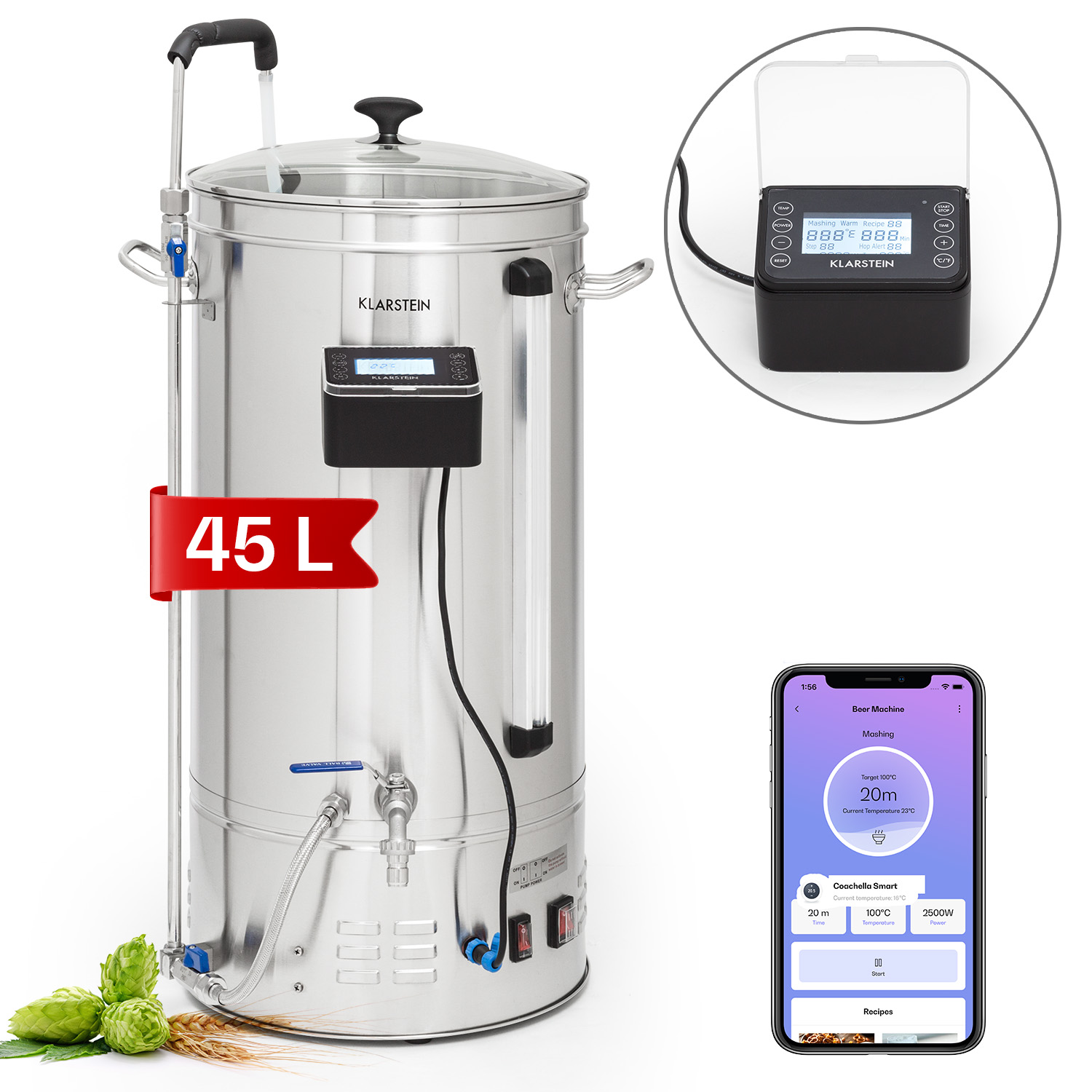 Klarstein Bierbrauset Zum Selber Brauen, Edelstahl-bierbrauset, 45l Bierbrauanlage, Maischekessel Beer Brewing Kit Für Anfänger, App-steuerung,