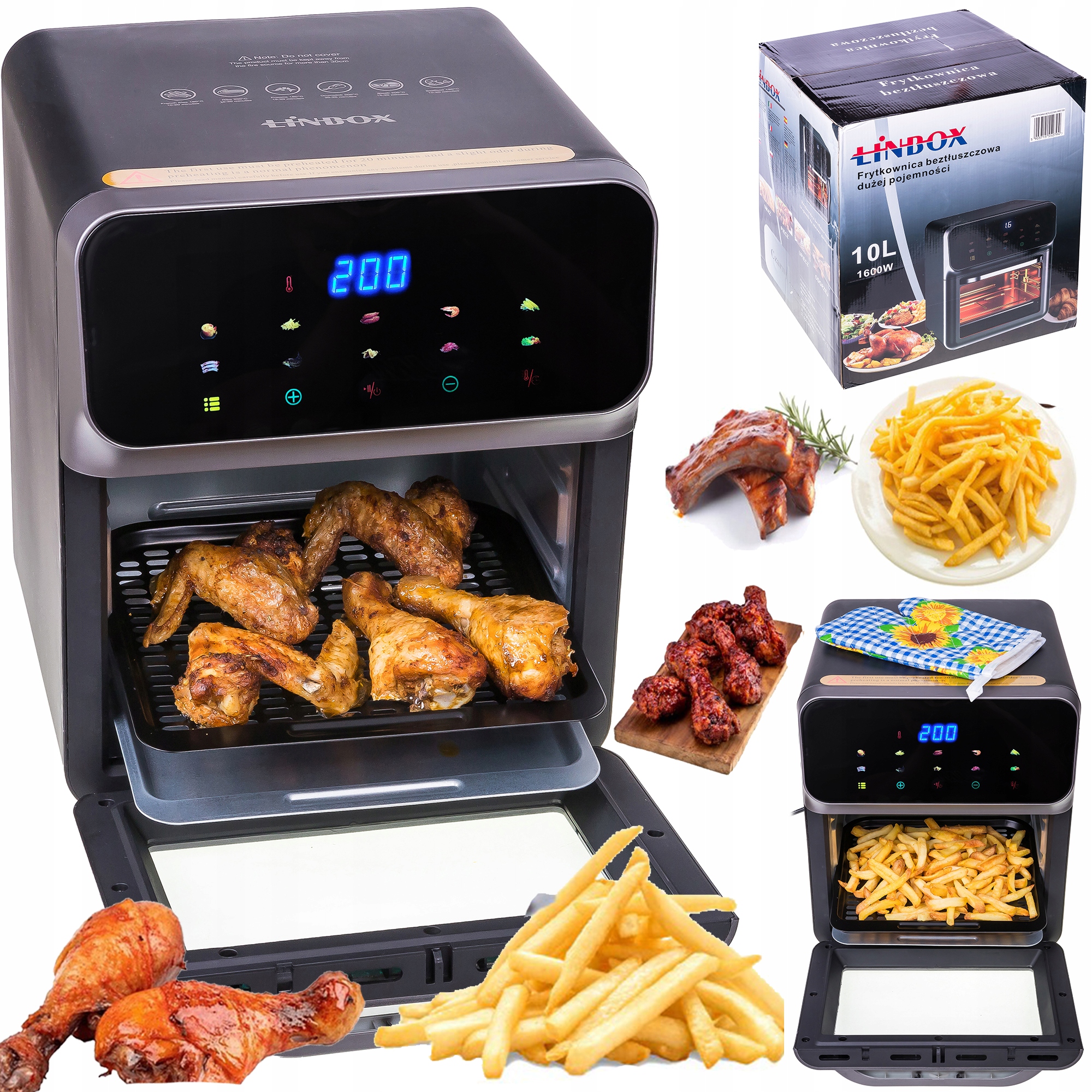 Oem Fritteuse, Heißluftfritteuse, Linbox, Edelstahl, Schwarz
