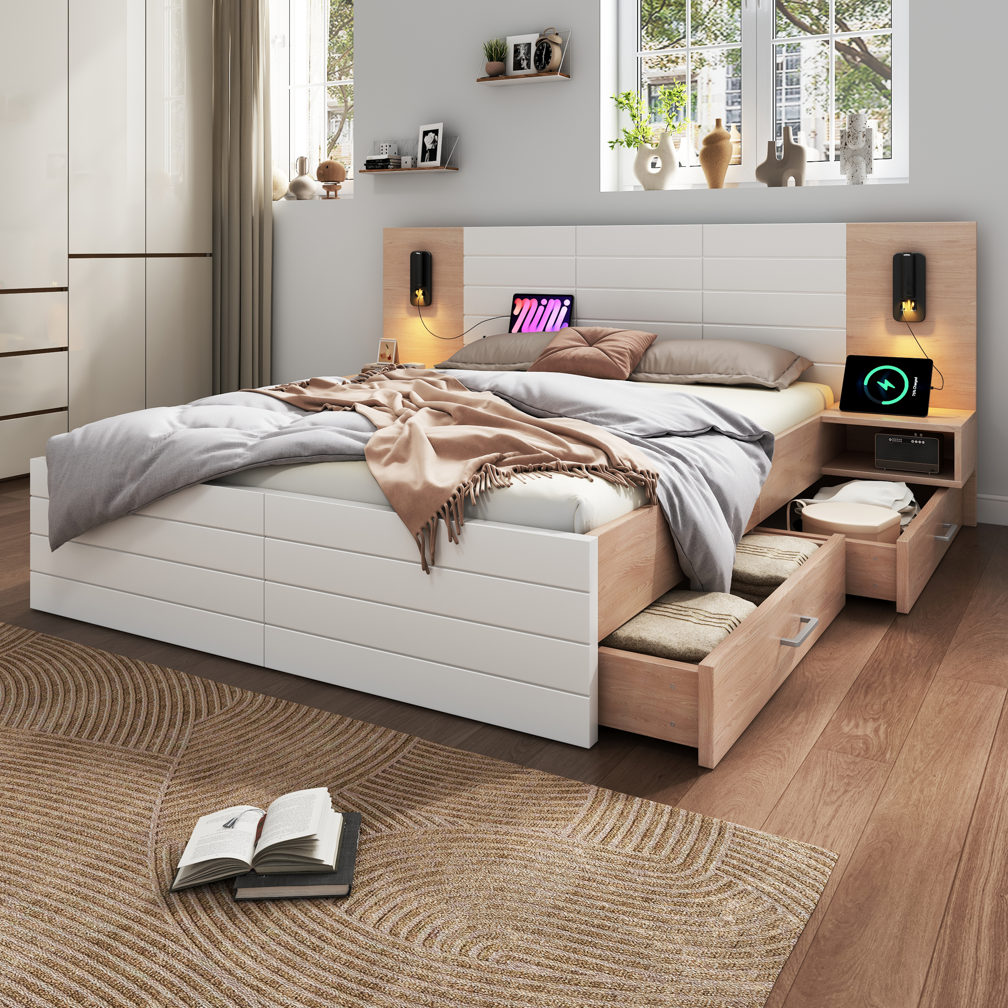 Lit Adulte 140 X 200 Cm, 2 Tiroirs