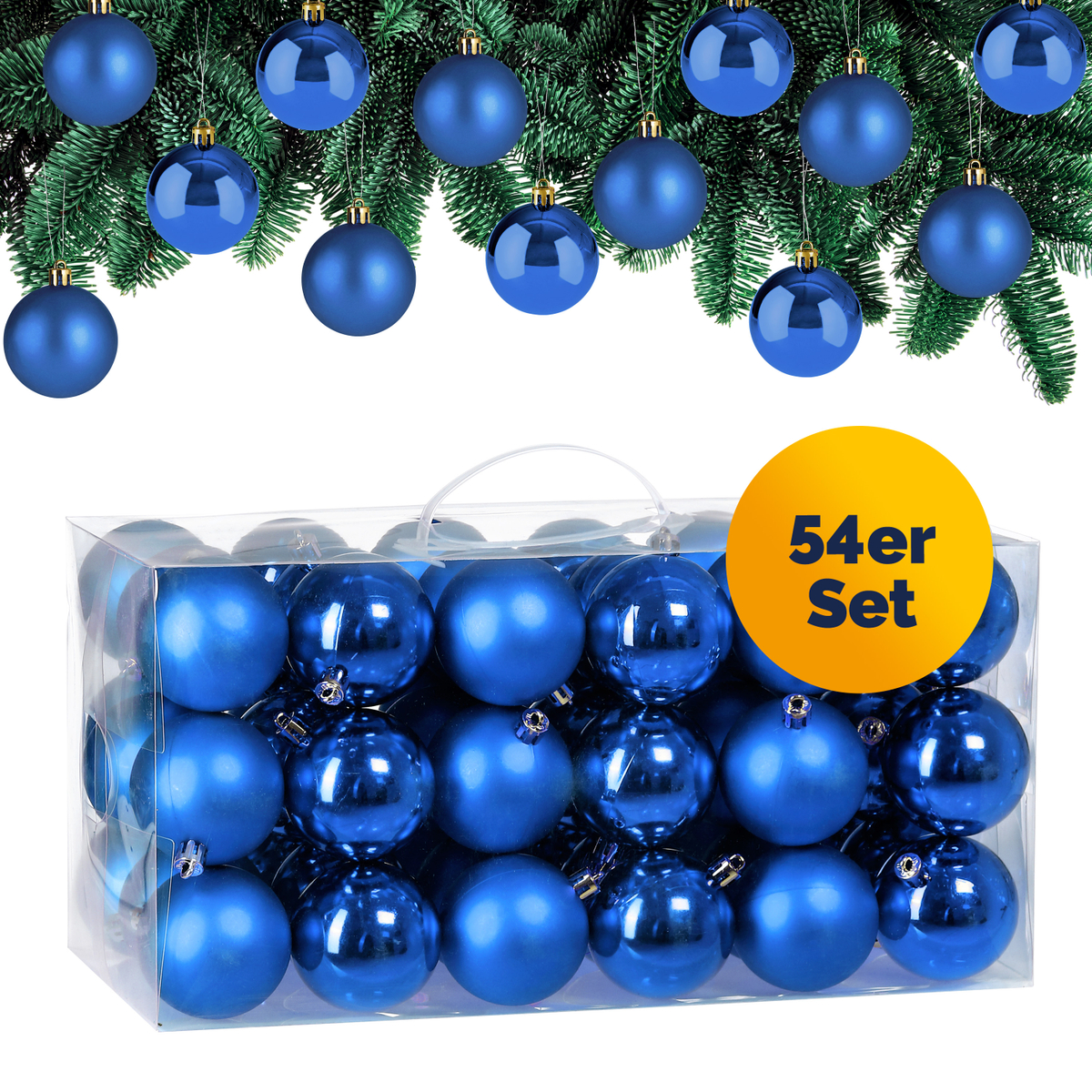 Casaria® Weihnachtskugeln 54-tlg Ø 6cm Kunststoff Matt Glänzend Christbaumschmuck Anhänger Christbaumkugeln Weihnachtsdeko Weihnachtsbaum  Blau