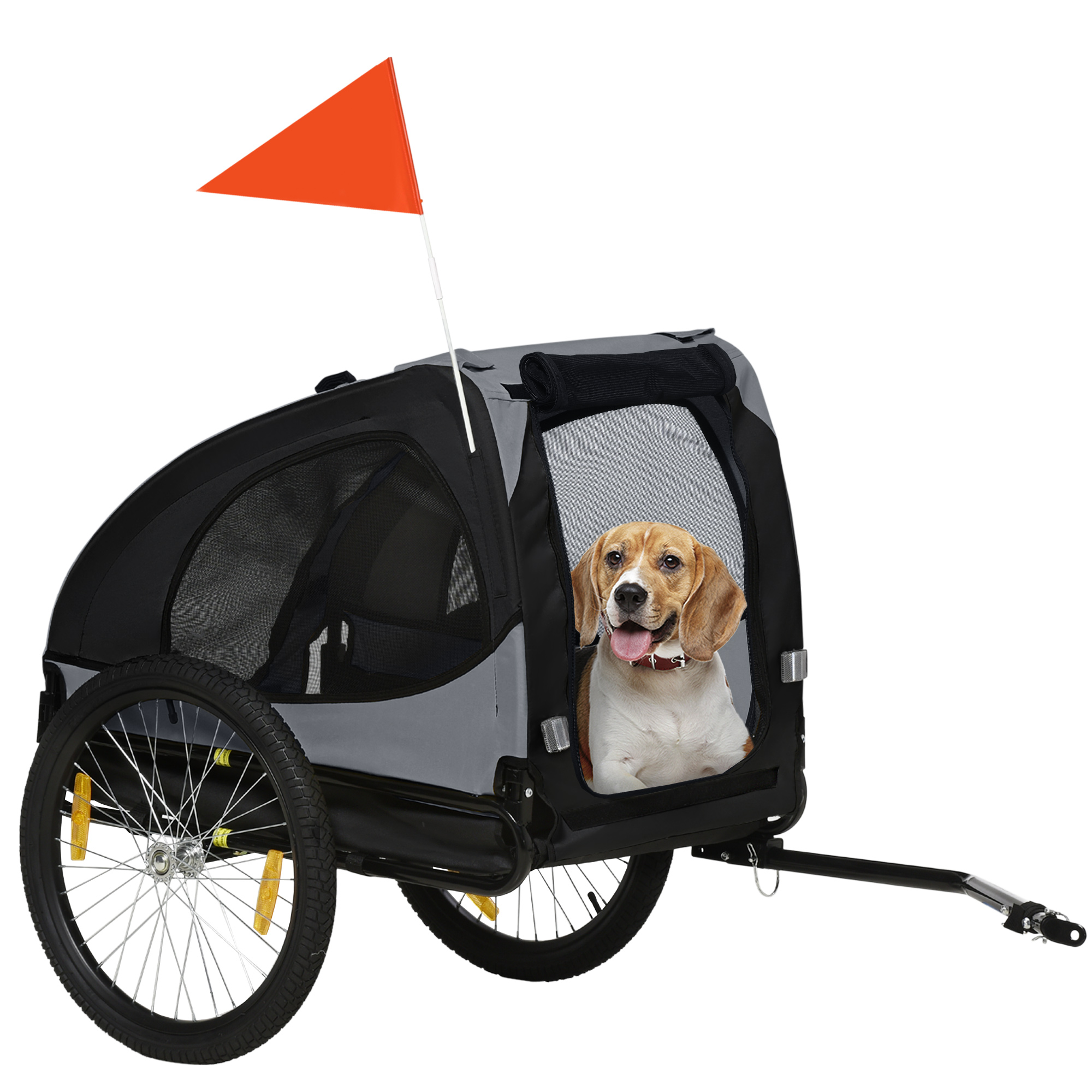 Pawhut Hundeanhänger, Klappbarer Fahrradanhänger Für Hunde, Schnellspanner, Wasserbeständig, Oxfordstoff, Stahl, 140 X 71 X 83 Cm, Schwarz