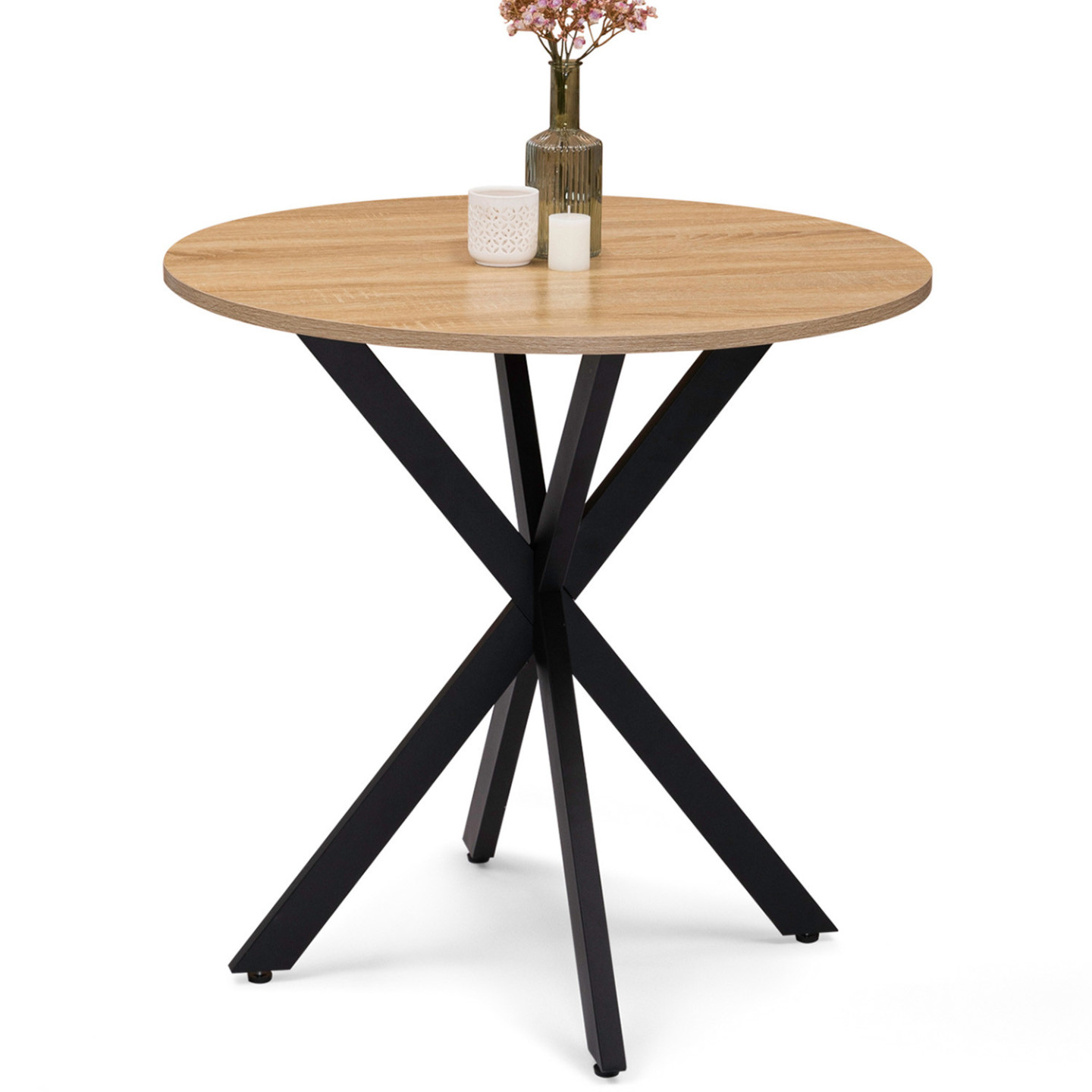 Idmarket - Table À Manger Ronde Alix 4 Personnes Pied Araignée Bois Et