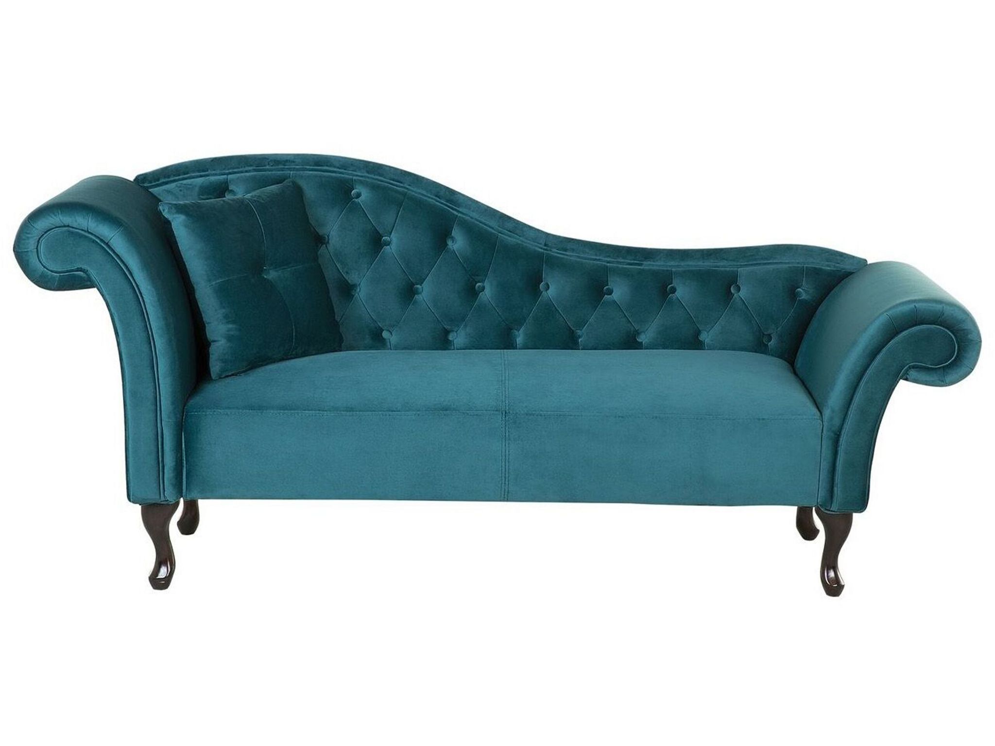 Beliani - Chaiselongue Linksseitig Blaugrün Samtstoff Holzfüße Glamourös Mit Zierkissen