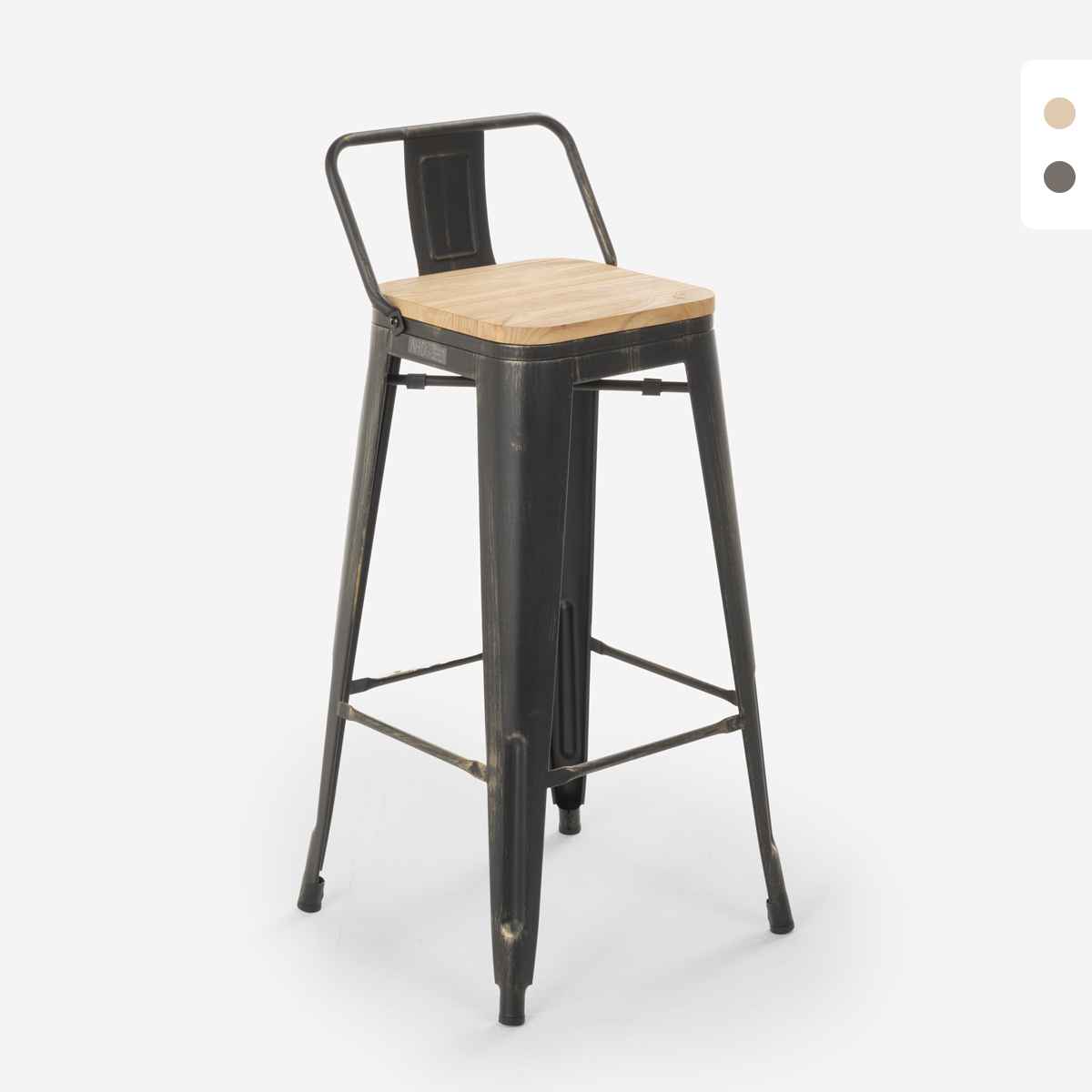 Tabouret Design Industriel Métal Bois Vintage Style Brush Top 78 Cm