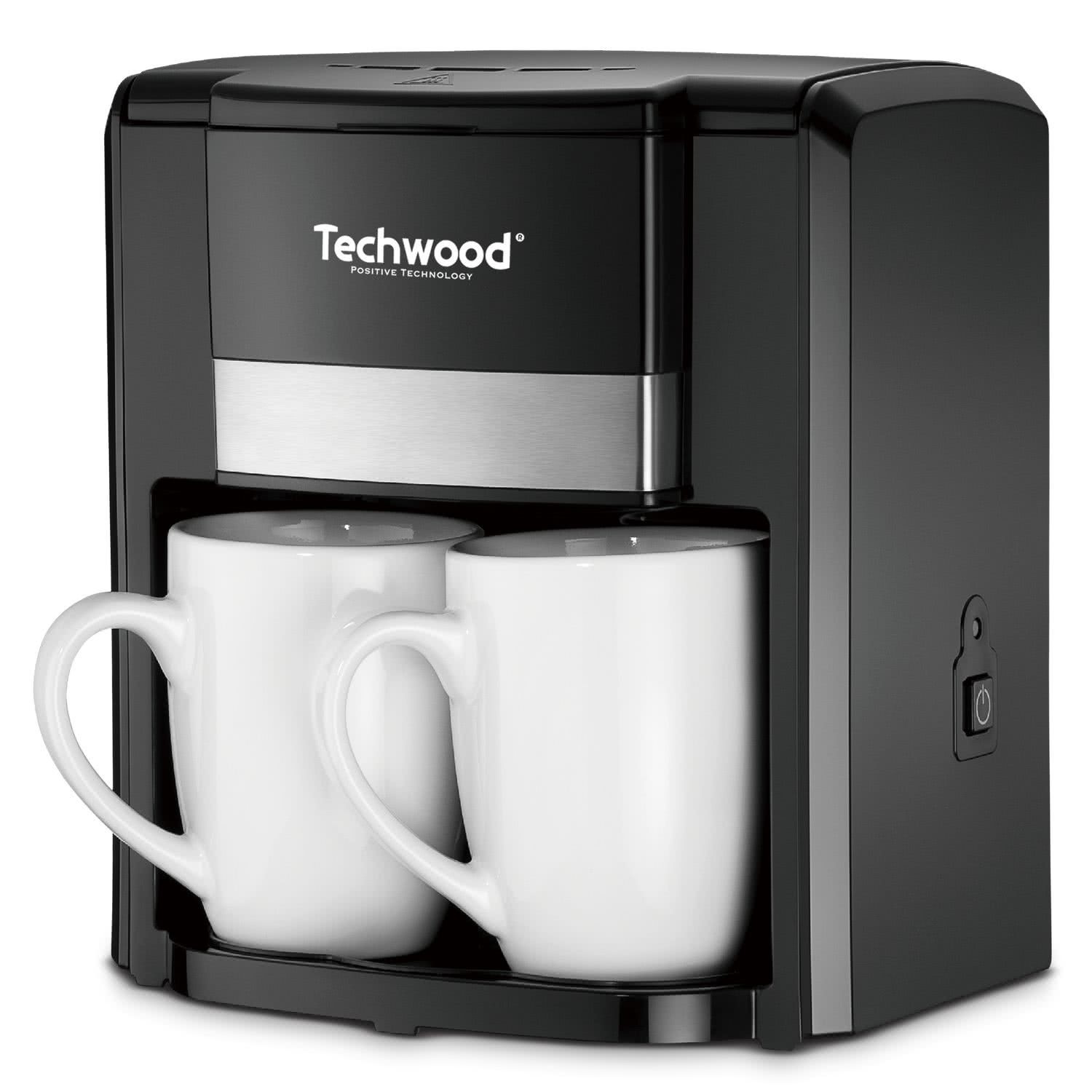 Cafetière 2 Tasses Duo Techwood Tca-206 Puissance , 420-500w- Coloris Noir - Deux Tasses En Porcelaine Inclus