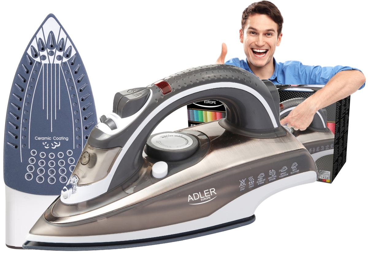 Fer à Repasser Adler AD 5030 63039573 3000W 220V 0.3L 44dB Nettoyage Automatique Système Anti-Calcaire Ceramique Marron