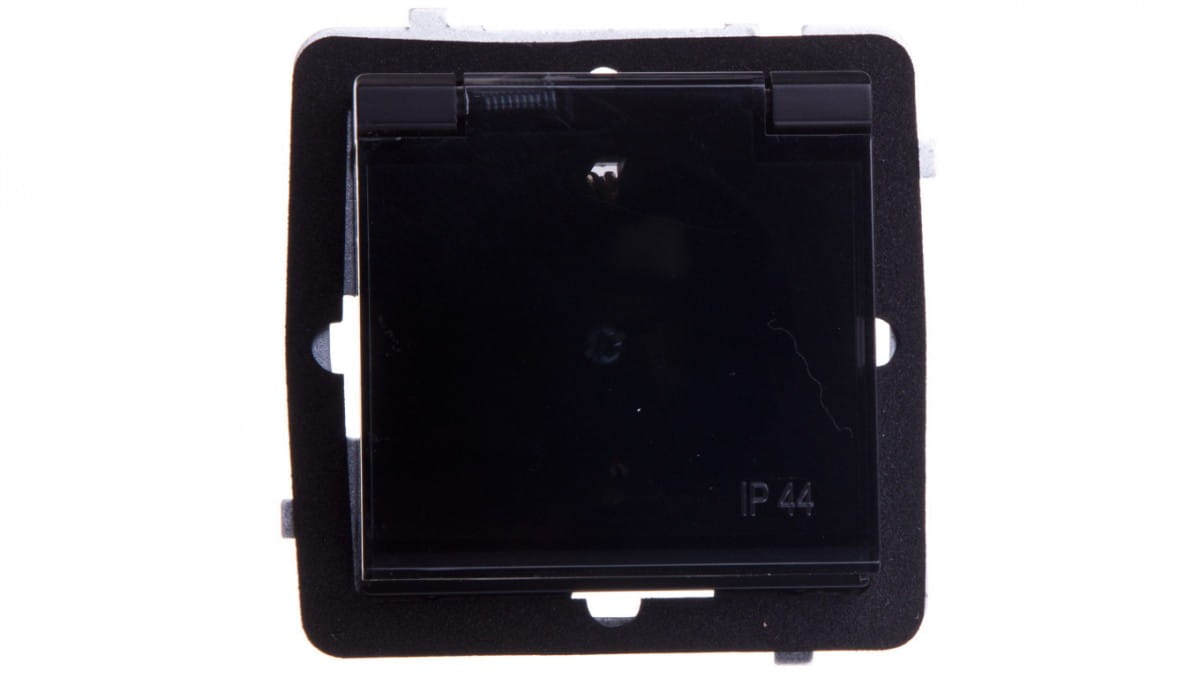 Oem Schwarz Sonata Spritzwassergeschützte Steckdose Mit Schuko Ip44 Transparente Klappe Metallisch Gph-1Rs/M/33/D