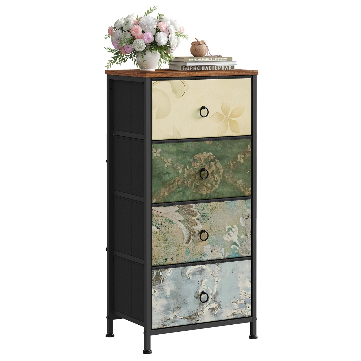 Commode À 4 Tiroirs En Tissu Woltu Meuble Rangement Cadre En Métal