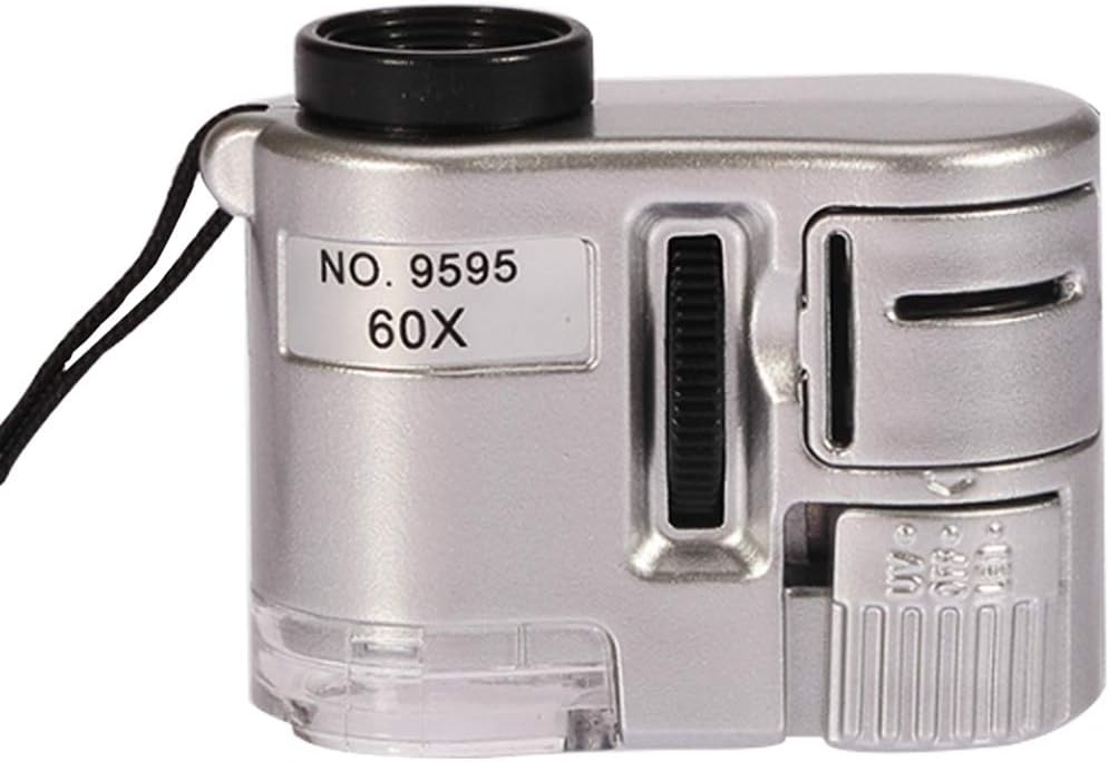 Loupe de poche 60x avec lampe UV et LED, détecteur de devises, étui cuir synthétique