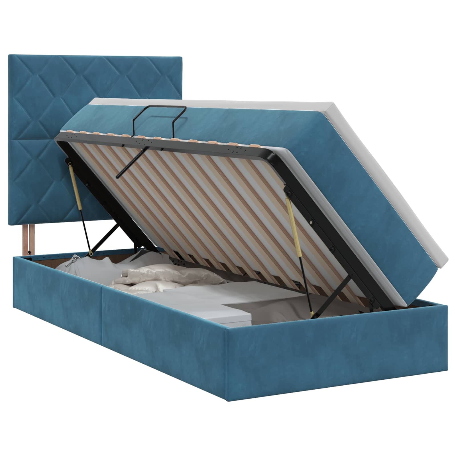 Vidaxl Tiefblau Aufbewahrungsbett Mit Matratze Dunkelblau 100 X 200 Cm Samt