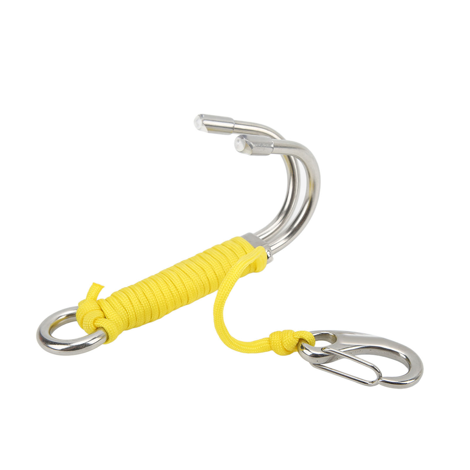 Crochet de dérive double en acier inoxydable 316, corde 7 brins, jaune