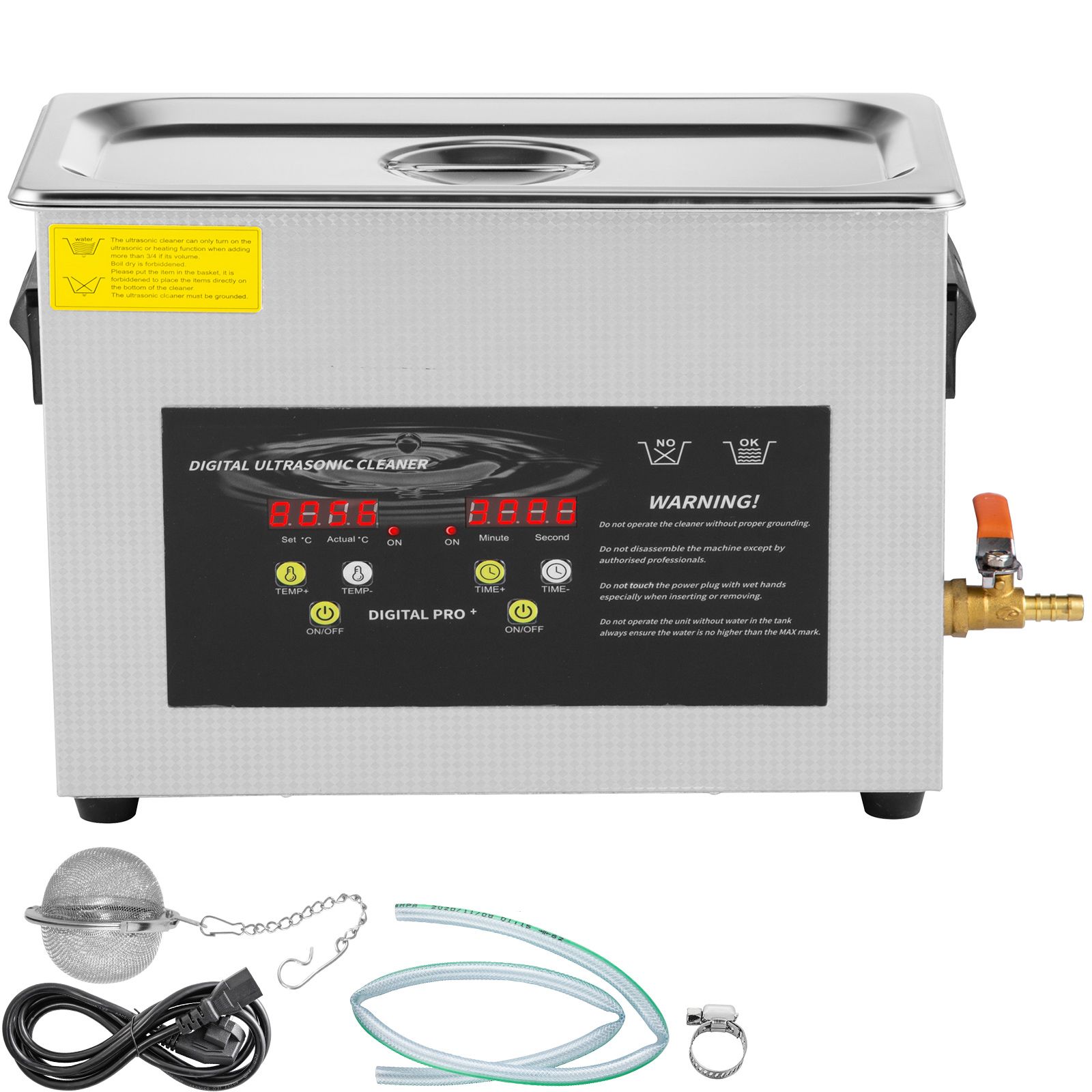 Nettoyeur à ultrasons 6 L avec chauffage 0-80°C et minuterie 0-30 min, cuve inox 304, 40 kHz