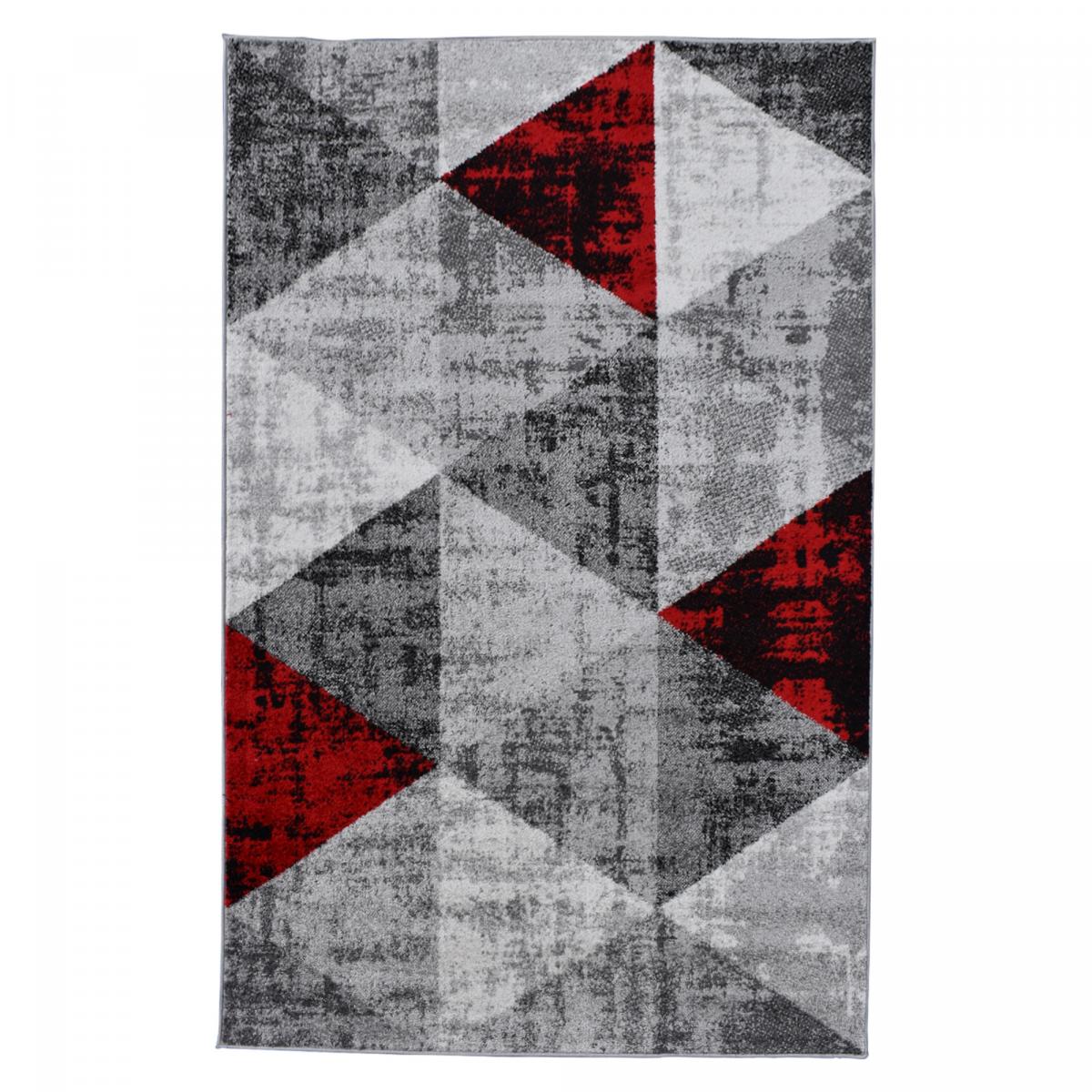 Jadorel - Tapis Salon Et Chambre 150x220 Rouge Et Gris Rectangle Tissé