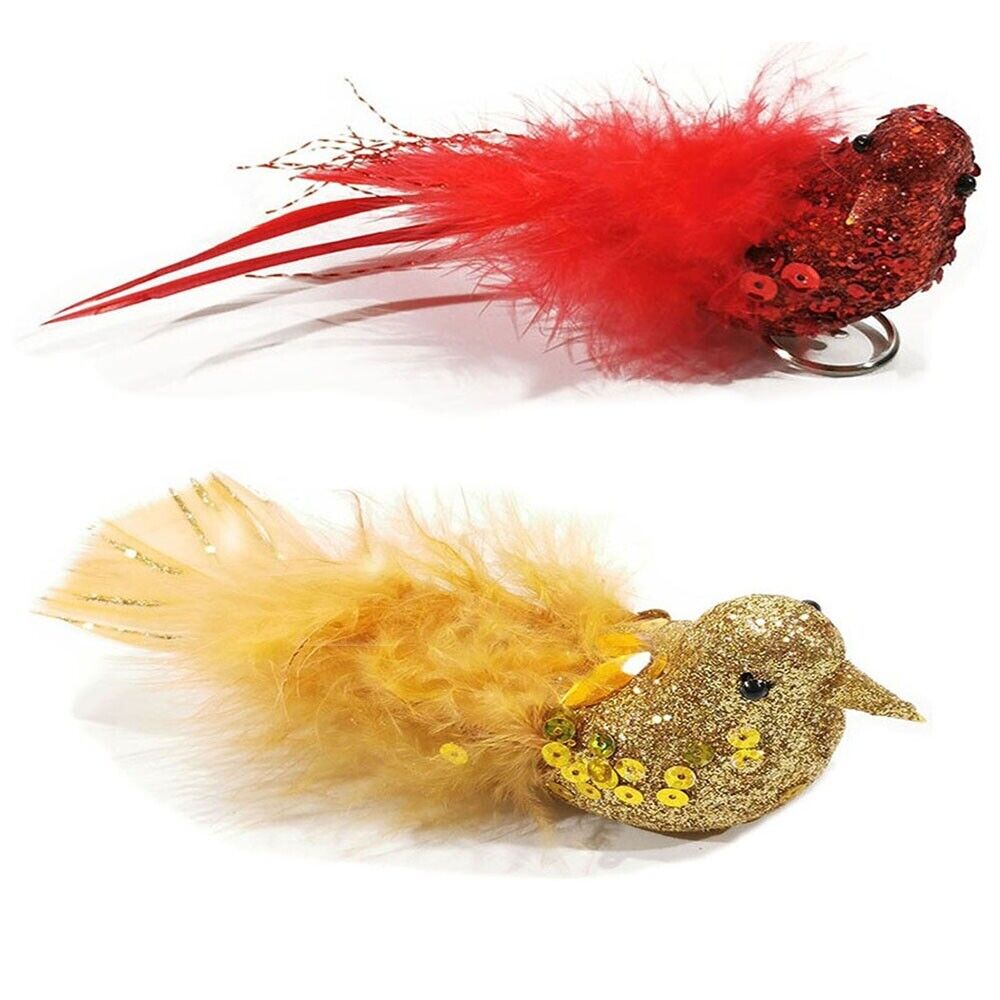 Decorazioni Per Albero Di Natale Rosso Oro Addobbi Set 6 Uccelli Pa...