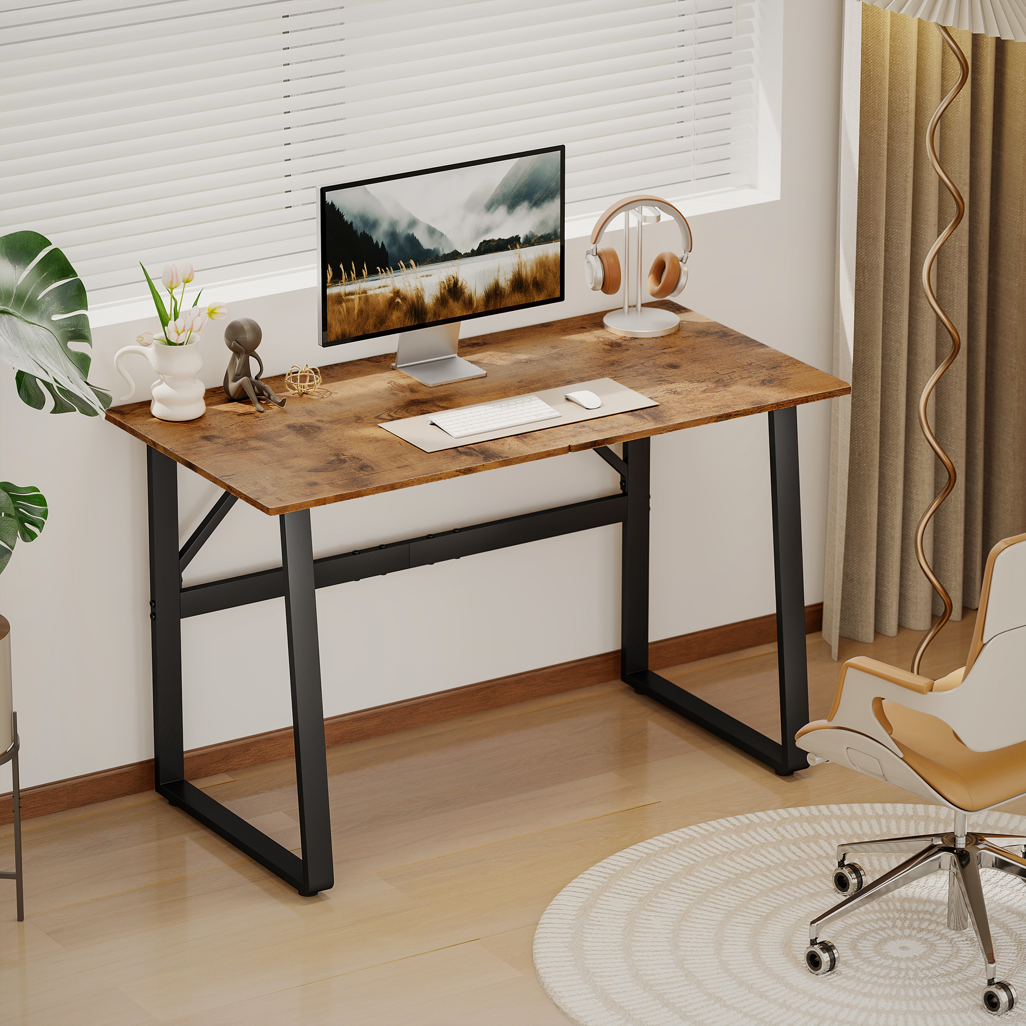 Bureau De Chambre De Style Industriel Aux Angles Arrondis. En Bois Et