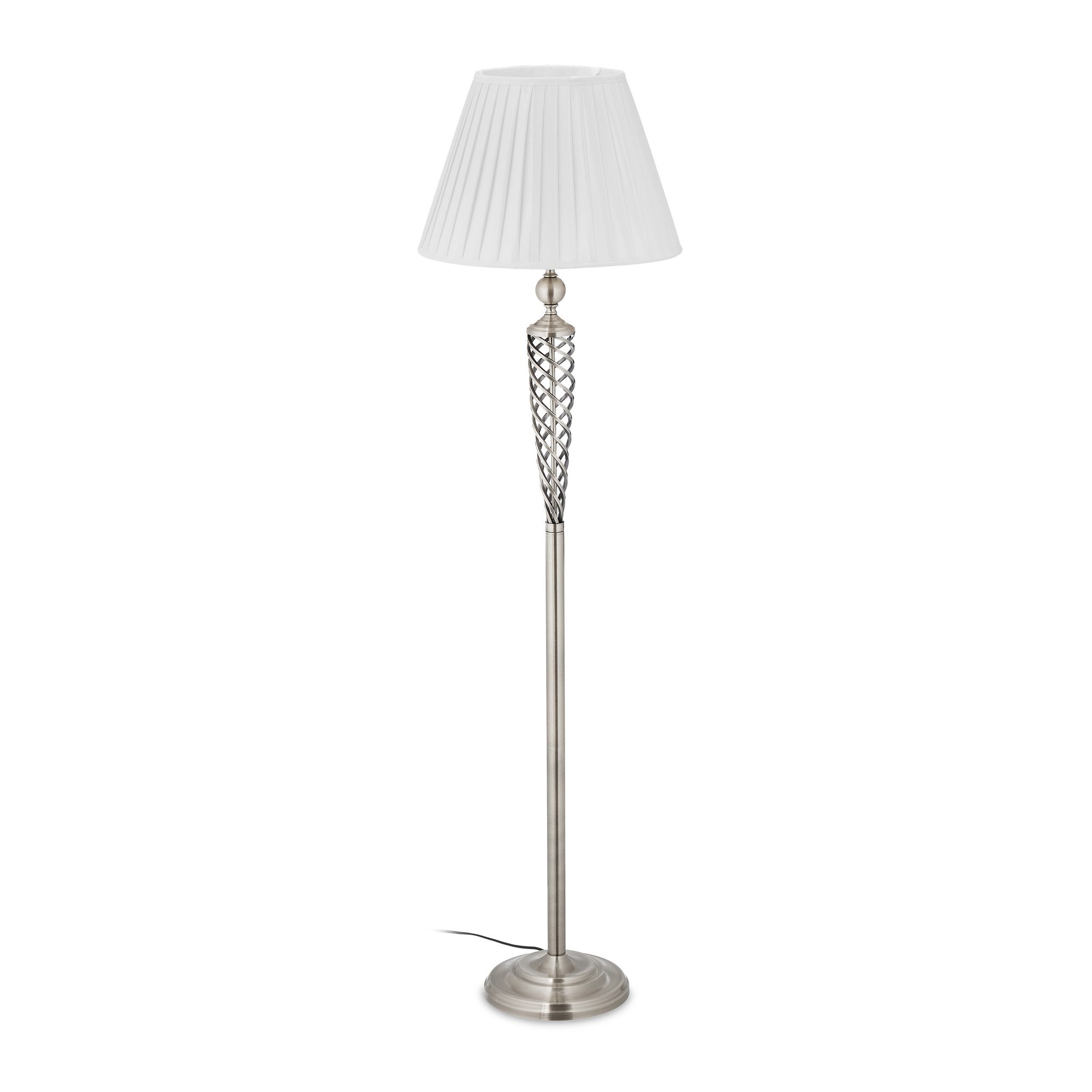 Lampada Da Terra Antica, Paralume In Stoffa, Base Decorativa In Metallo, Hxd: 157 X 42 Cm, Argento Bianco - Relaxdays
