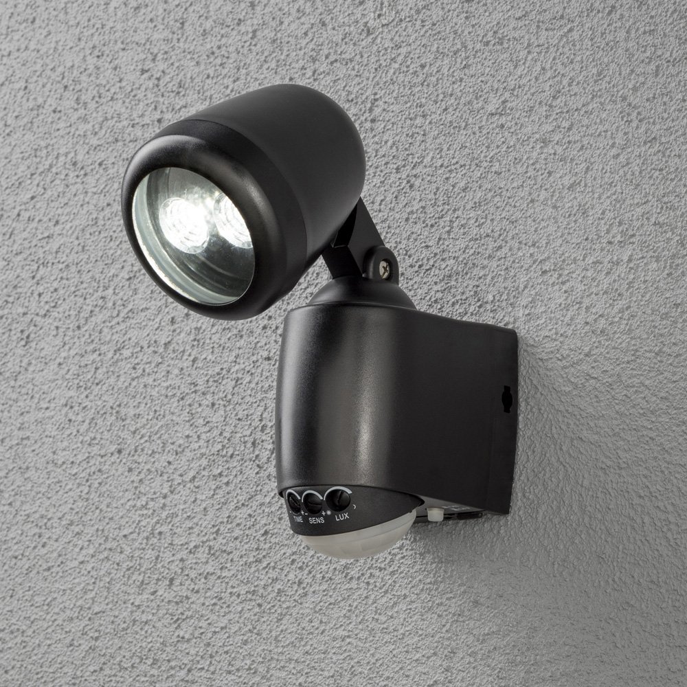 Konstsmide Prato Applique Murale Pir À Effet Extérieur Réglable, Led Haute Puissance 1w À Piles, Ip44