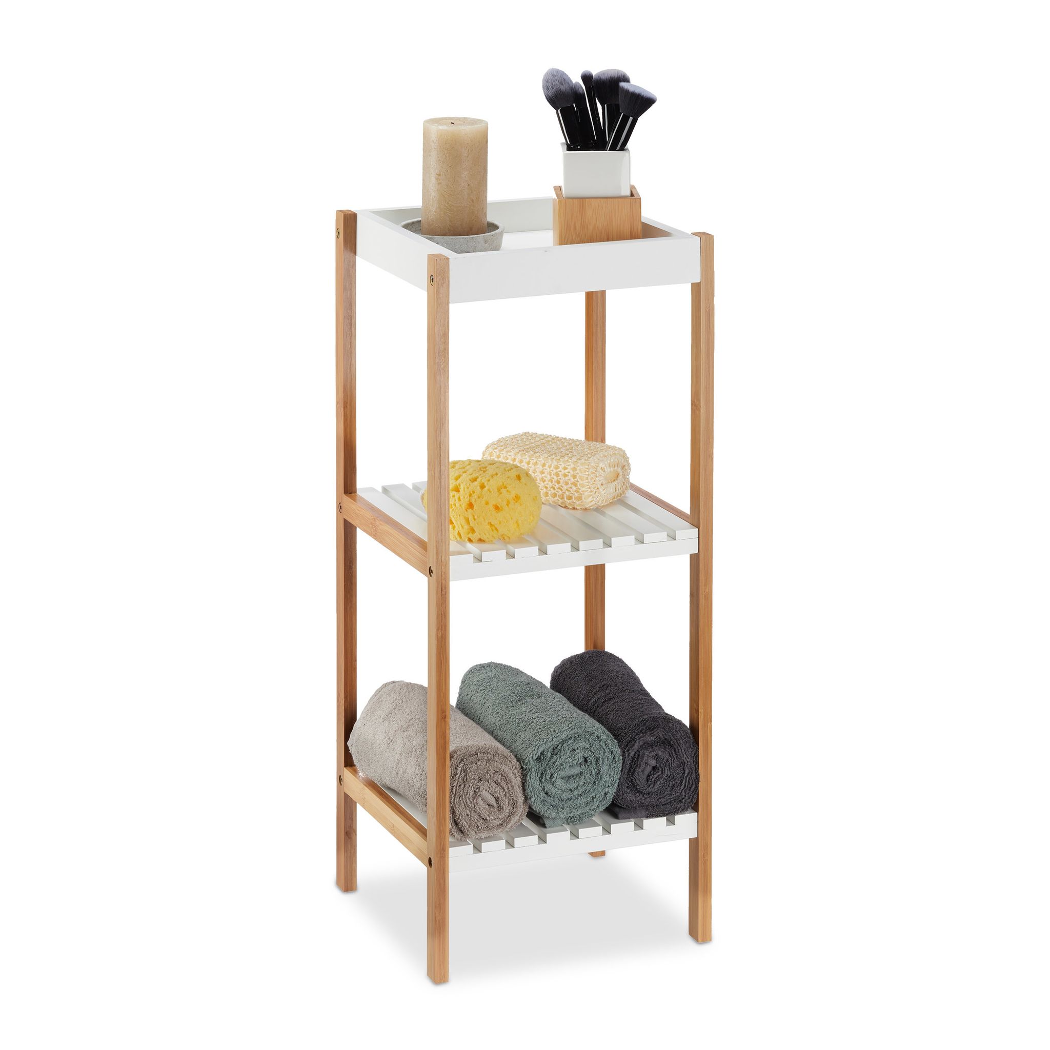 Scaffale Da Bagno Con 3 Ripiani, Mobiletto Autoportante, In Bambù E Mdf, 72 X 30 X 29 Cm, Naturale Bianco - Relaxdays
