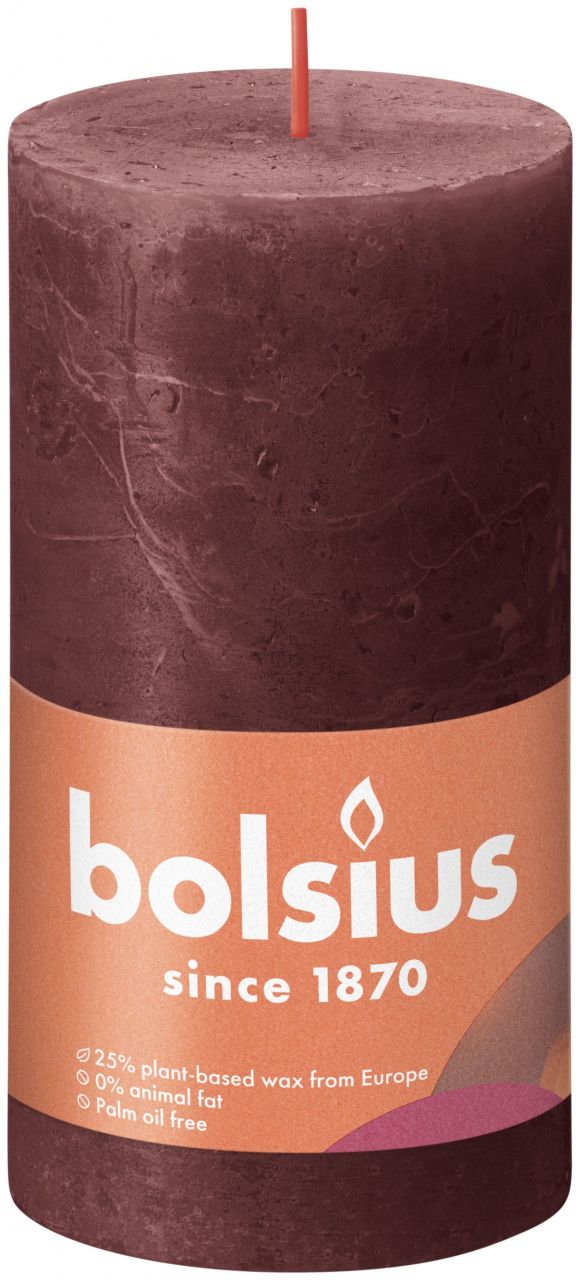 Bolsius - Rustik Stumpenkerze Samtrot, Höhe 13 Cm, Ø 6,8 Cm Stumpen- Und Kugelkerzen