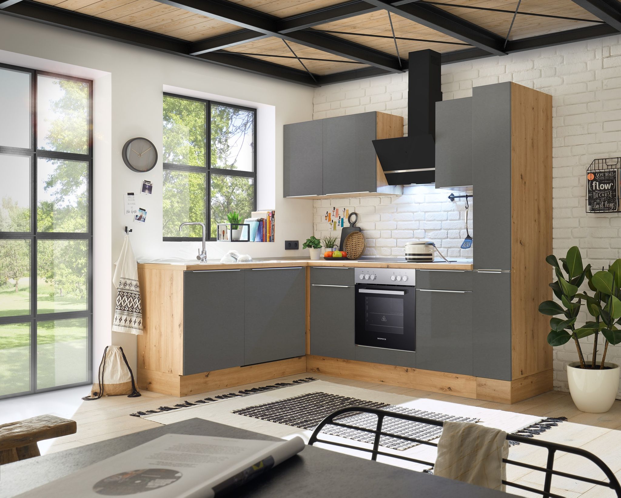 Küche Küchenzeile Winkelküche Marleen Premium 250 Cm Grau Artisan Eiche Respekta