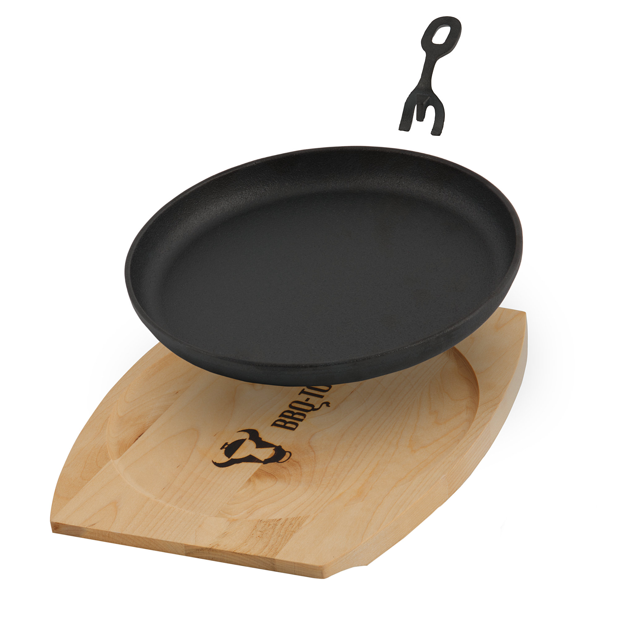 Gusseisen Servierpfännchen Ø 22 Cm, Rund, Mit Holzbrett - Bbq-toro