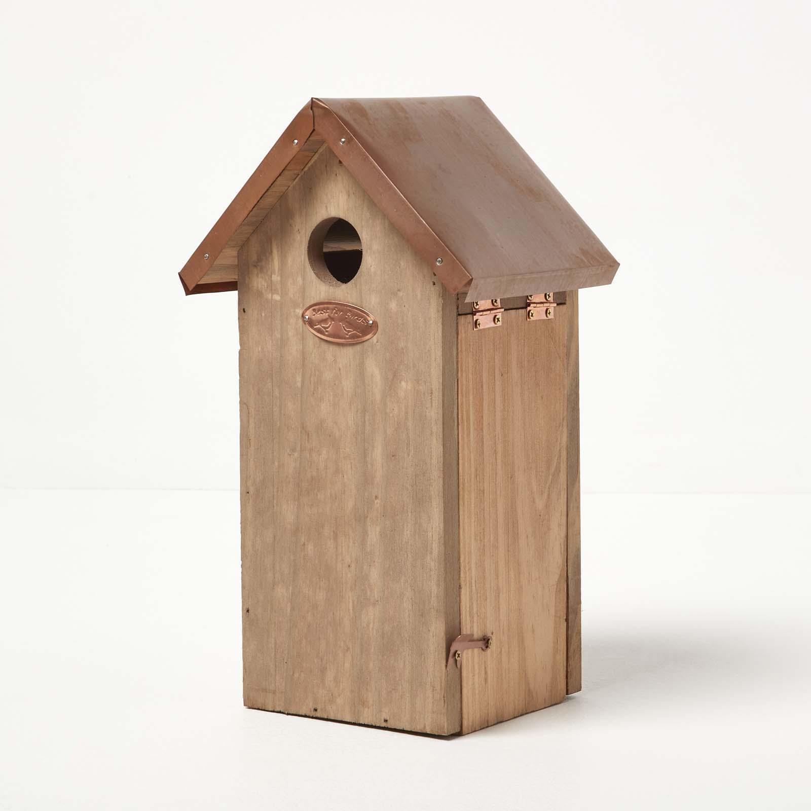 Homescapes - Real Wood Great Tit Bird Box House With Copper Roof