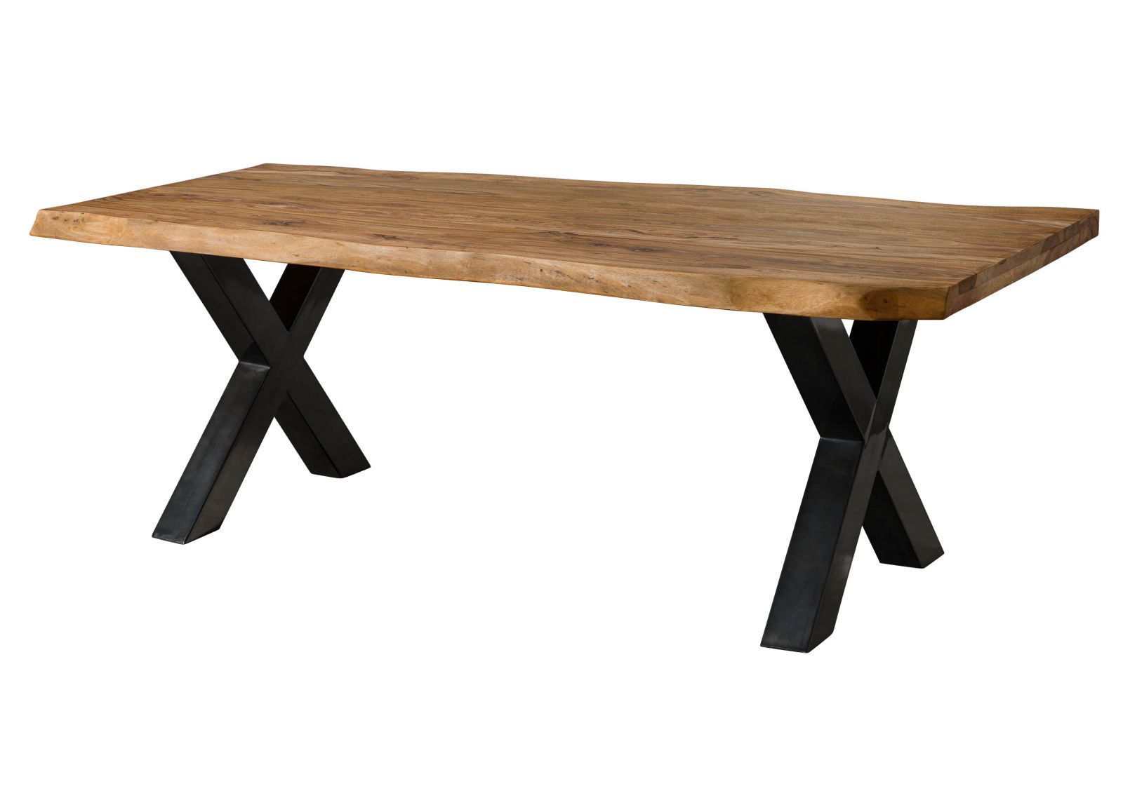Table À Manger 260x100 En Bois De Sheesham Bois Naturel Pieds En X Anthracite Brillant Freeform 5
