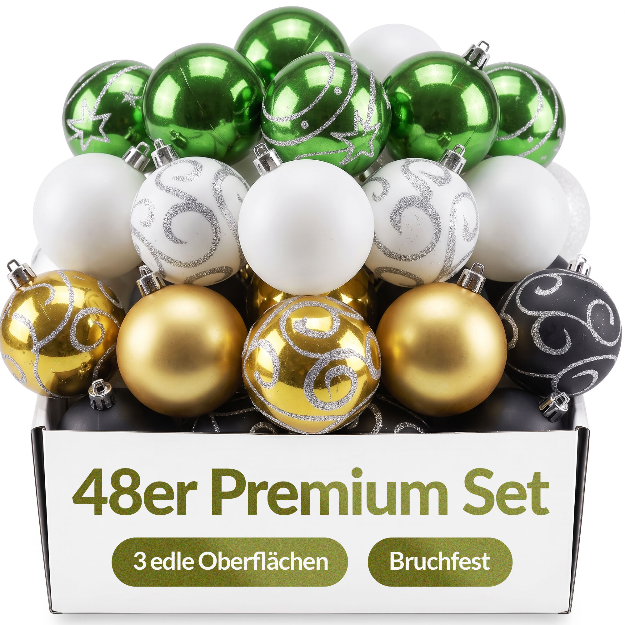 Christbaumkugeln Ø 6cm Kunststoff Matt Glänzend Christbaumschmuck Anhänger Weihnachtsbaumkugeln Weihnachtsdeko Weihnachtsbaum Grün 48er Set - Casaria