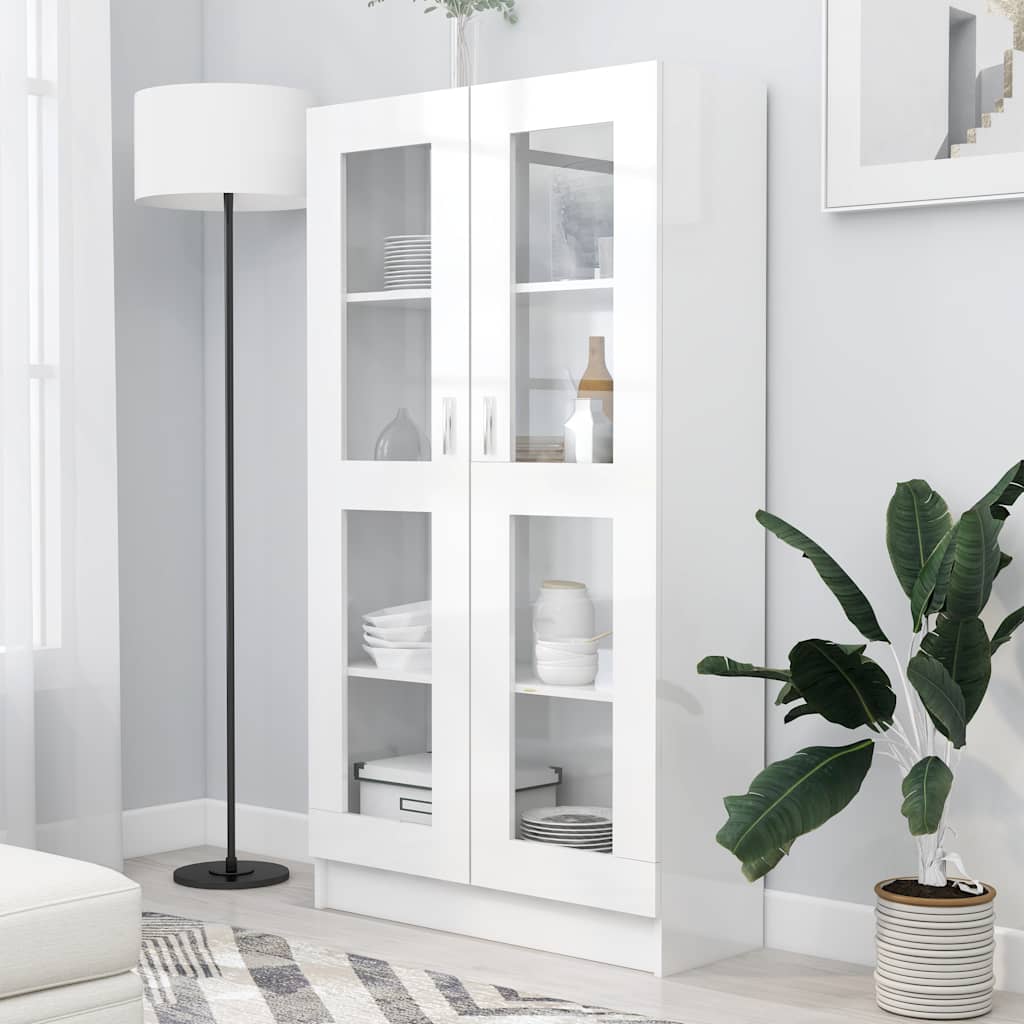802765 Vitrine Cabinet High Gloss White 82, 5x30, 5x150 Cm Engineered Wood Vidaxl
