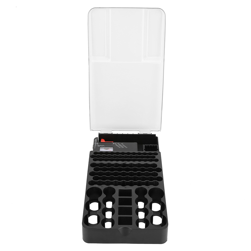 Boîte de rangement pour piles 104 compartiments avec testeur, ABS, 300 x 180 x 45 mm
