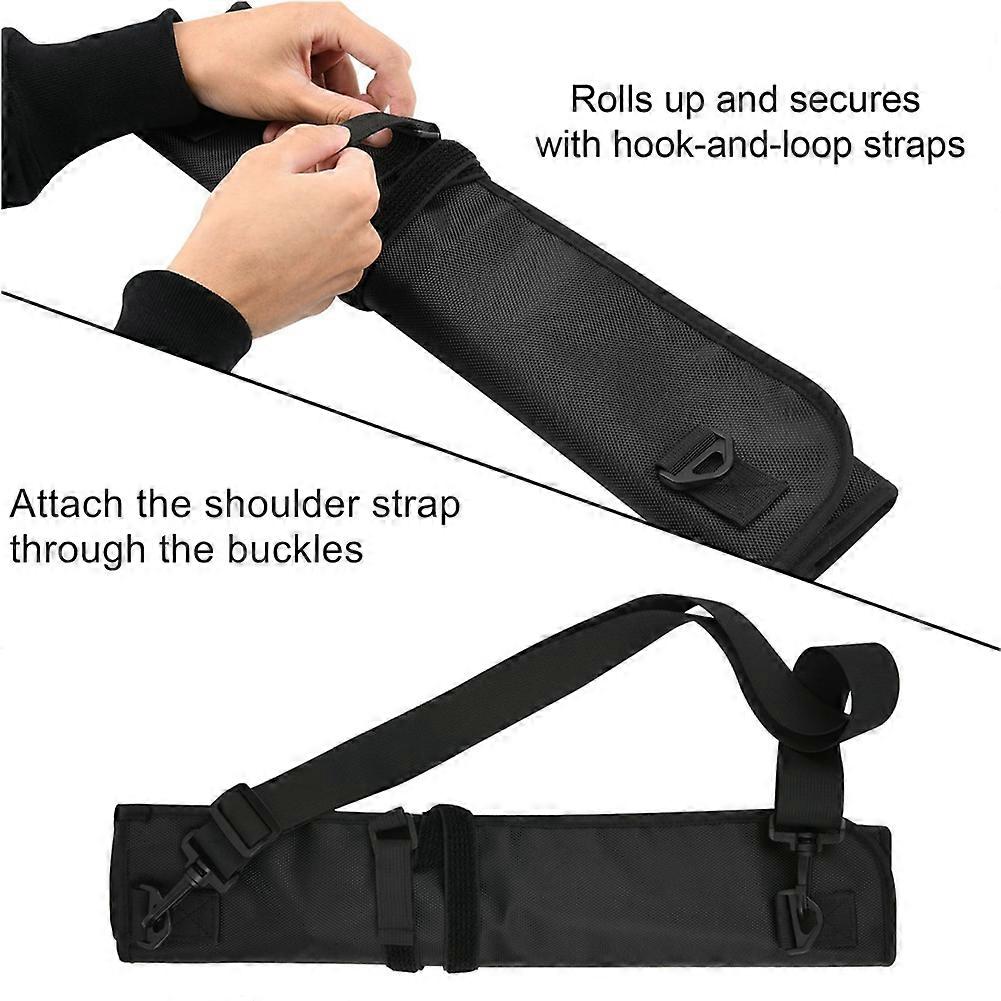 Housse pour baguettes de batterie en nylon imperméable, 3 poches, bandoulière, noir