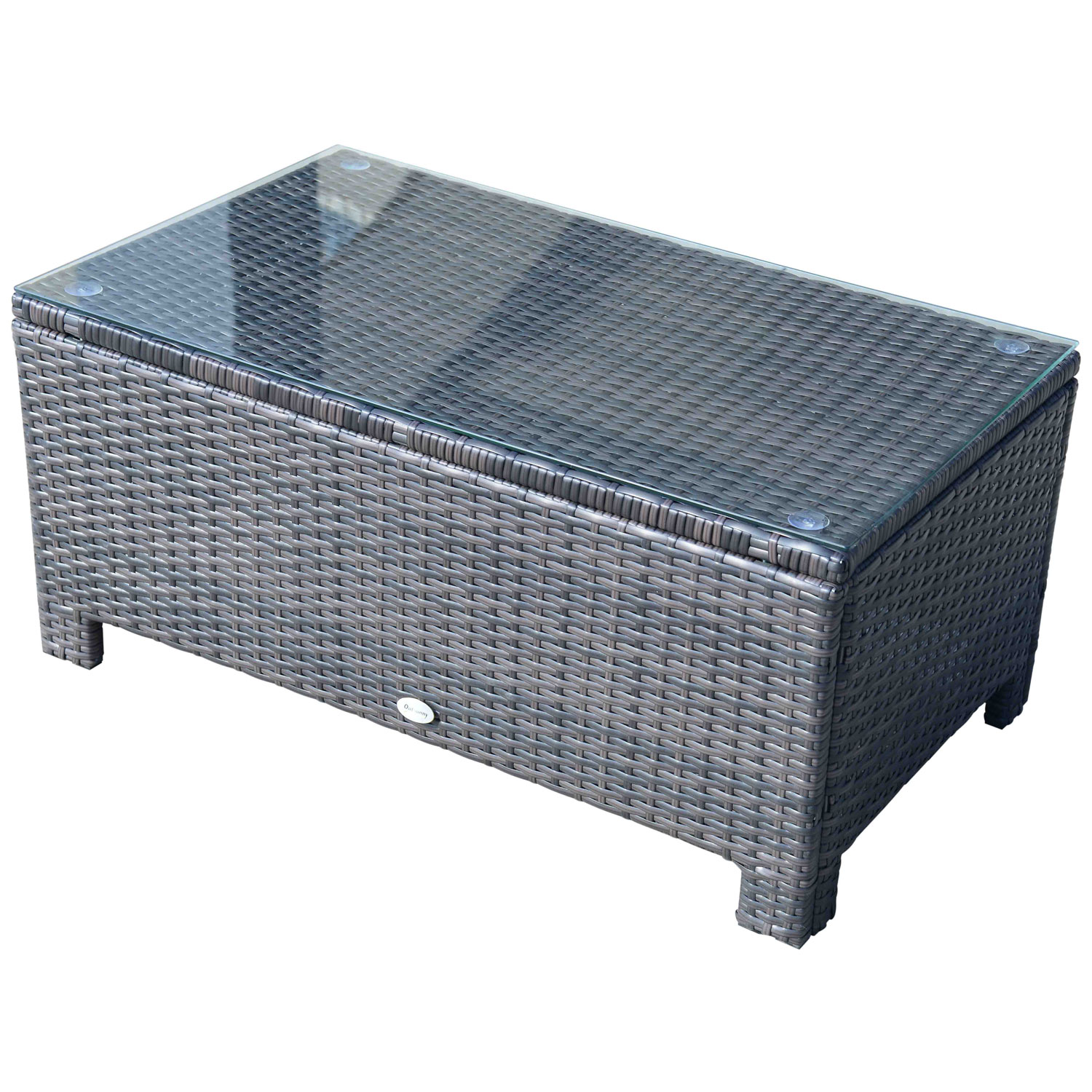 Outsunny – Table Basse De Jardin En Résine Tressée – Plateau En Verre