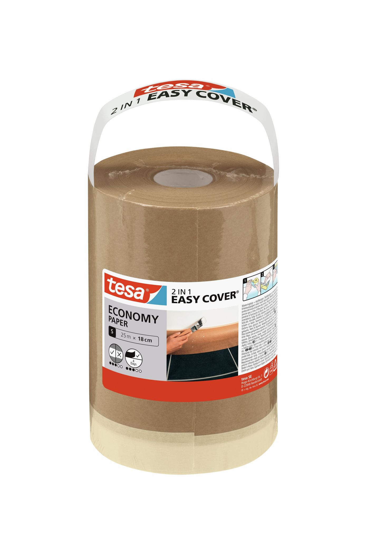 Tesa - Easy Cover Universal Papier - 2in1 Malerabdeckpapier Mit Selbstklebendem Abdeckband Für Malerarbeiten Und Renovierungen - 25 M X 18 Cm