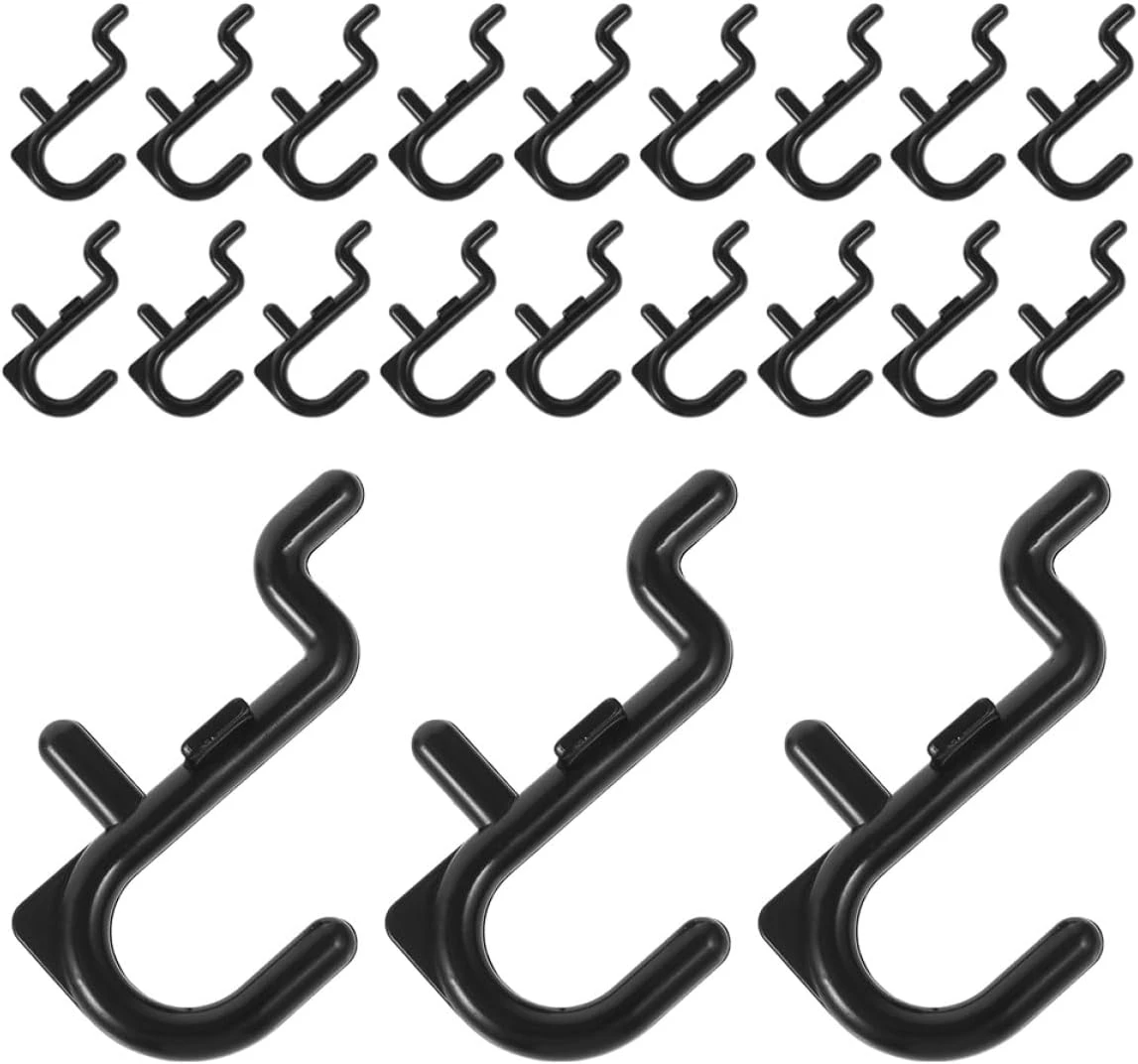 Crochets en J pour panneaux perforés, plastique noir, lot de 60