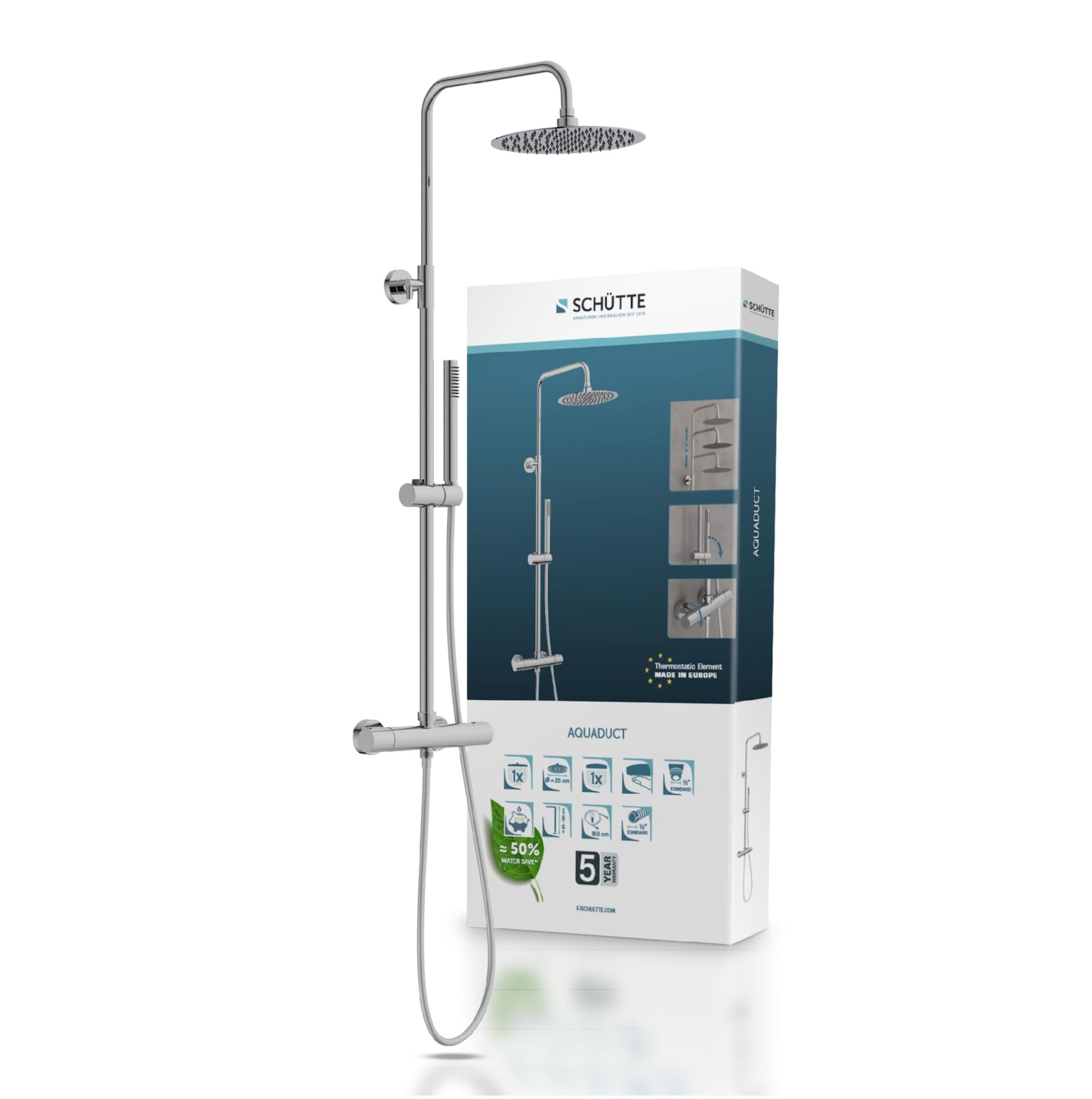 Schütte Duschsystem "AQUADUCT" höhenverstellbar 80-120 cm, Antikalk, wassersparend